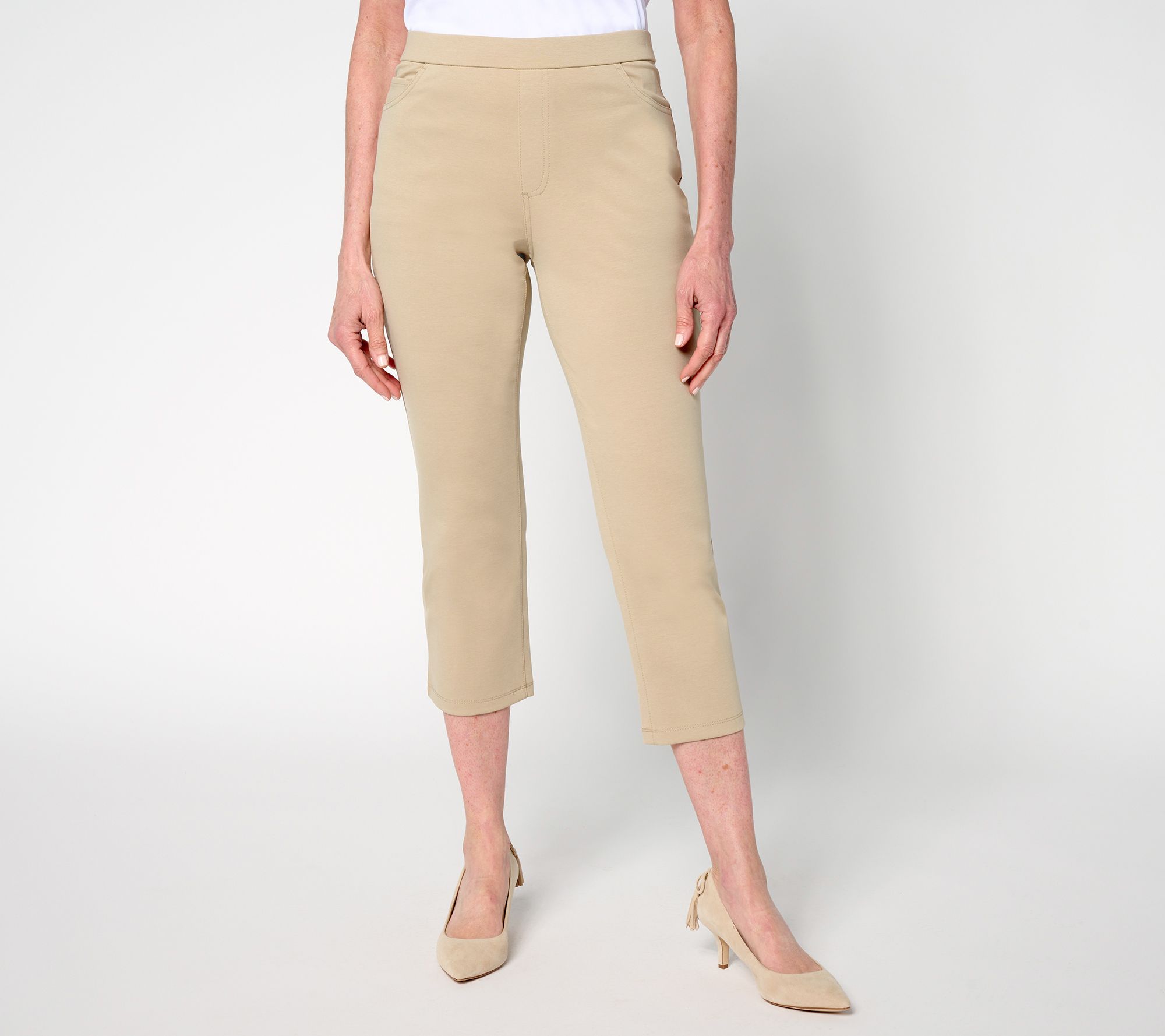 Susan Graver Weekend Petite Cotton Ponte Slim Leg Crop Pants