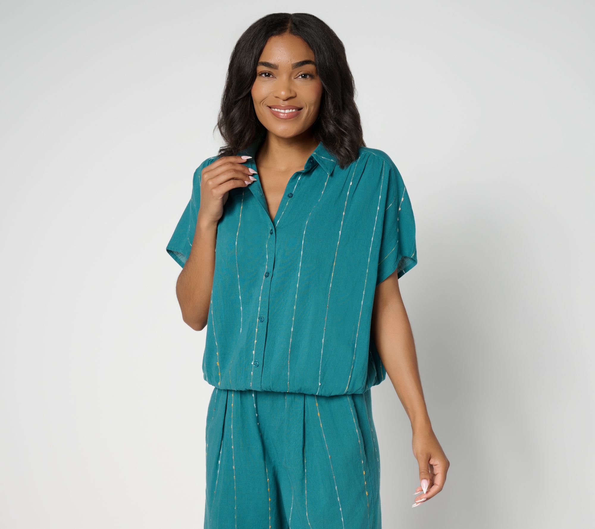 LOGO by Lori Goldstein 100% Cotton Button Front Shirt