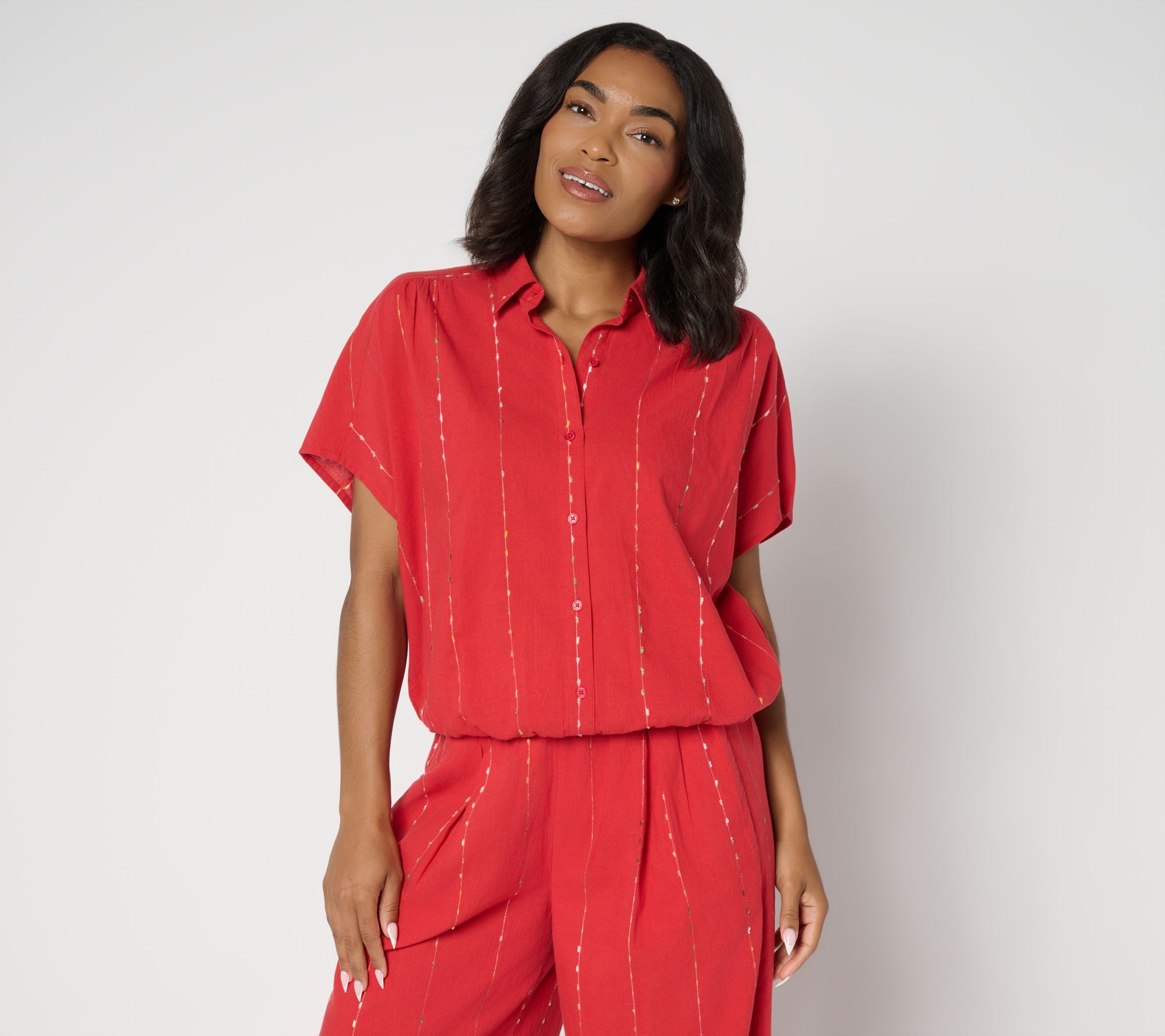 LOGO by Lori Goldstein 100% Cotton Button Front Shirt