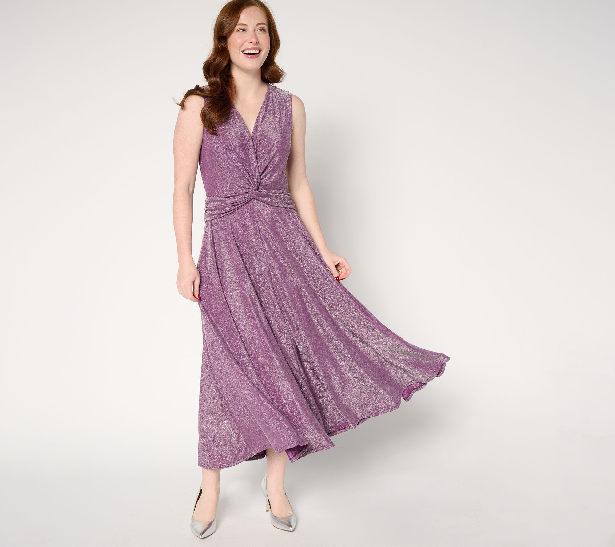 "As Is" Destination 365 Petite Lurex Knit Twist Front Dress