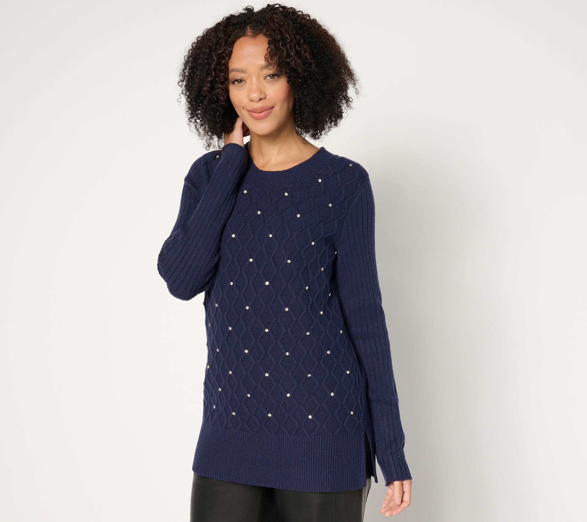"As Is" Susan Graver Occasions Reg Embellished Sweater Tunic