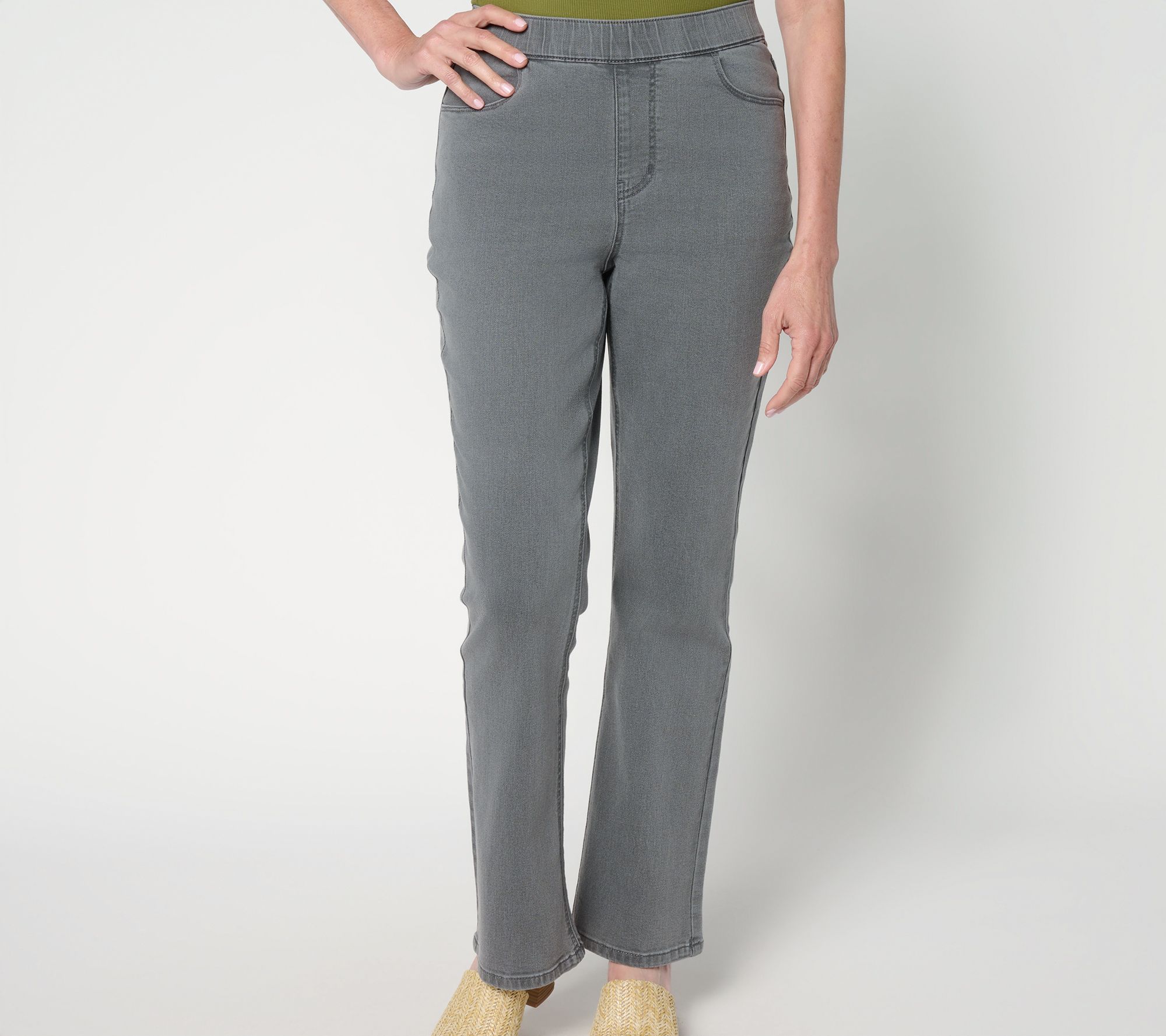 Susan Graver Petite Stretch Denim Boot Cut Full Length Jean
