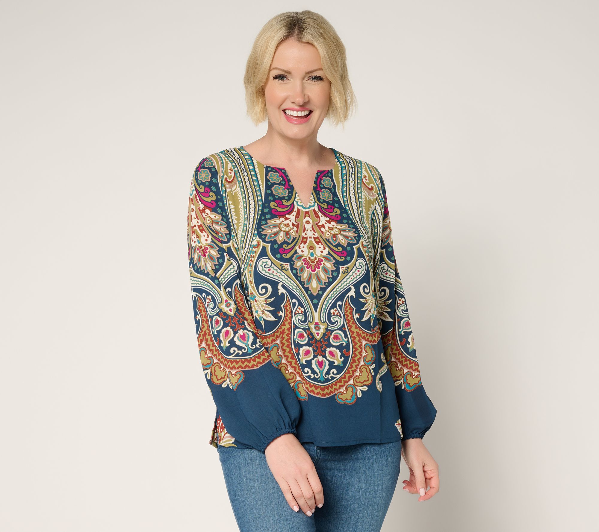 Belle by Kim Gravel Spicy Medallion Print Blouse