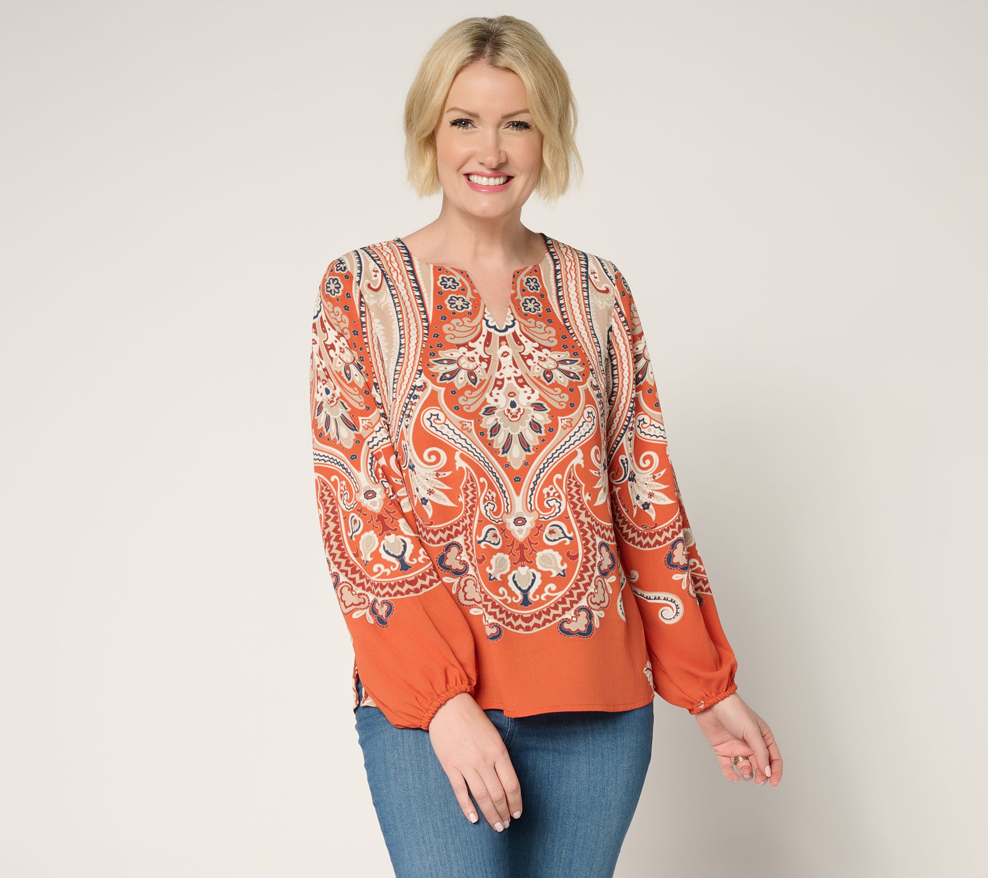 Belle by Kim Gravel Spicy Medallion Print Blouse