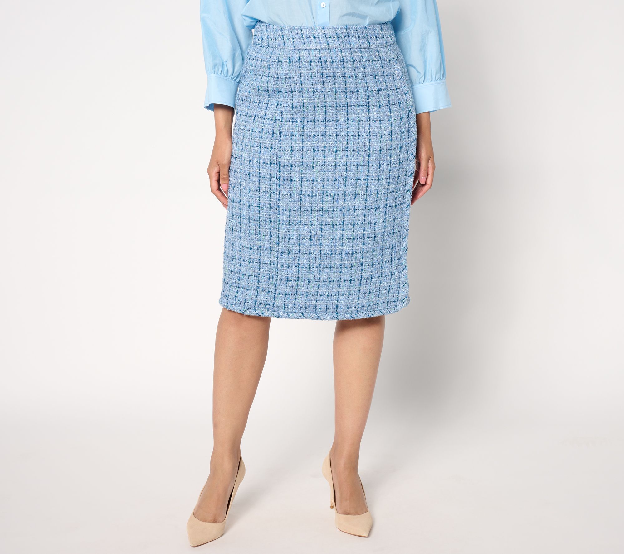 "As Is" Isaac Mizrahi Live! Tall Woven Tweed Midi Skirt w/ Zipper