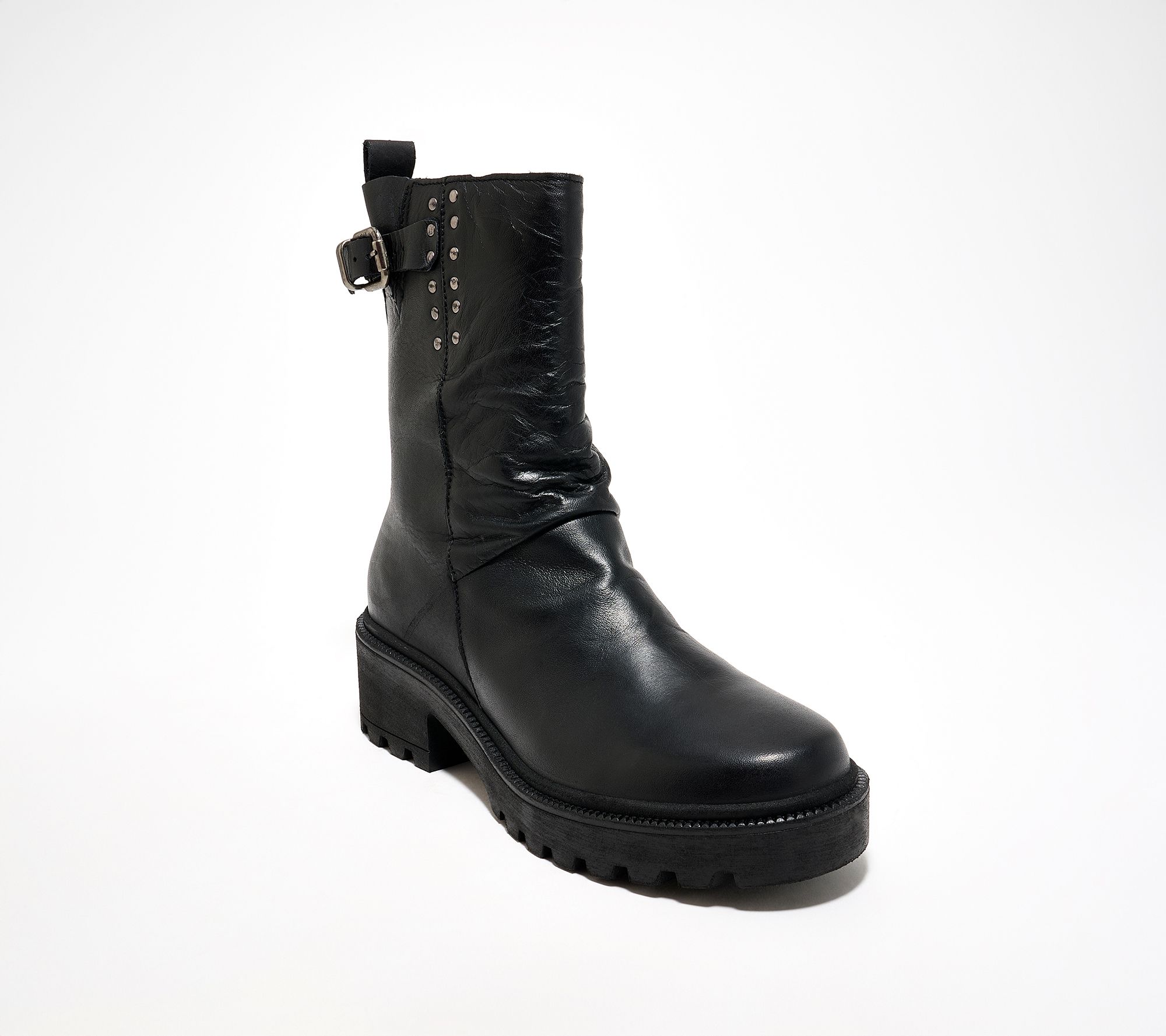 Miz Mooz Leather Ruched Buckle Mid Boots - Sibyl