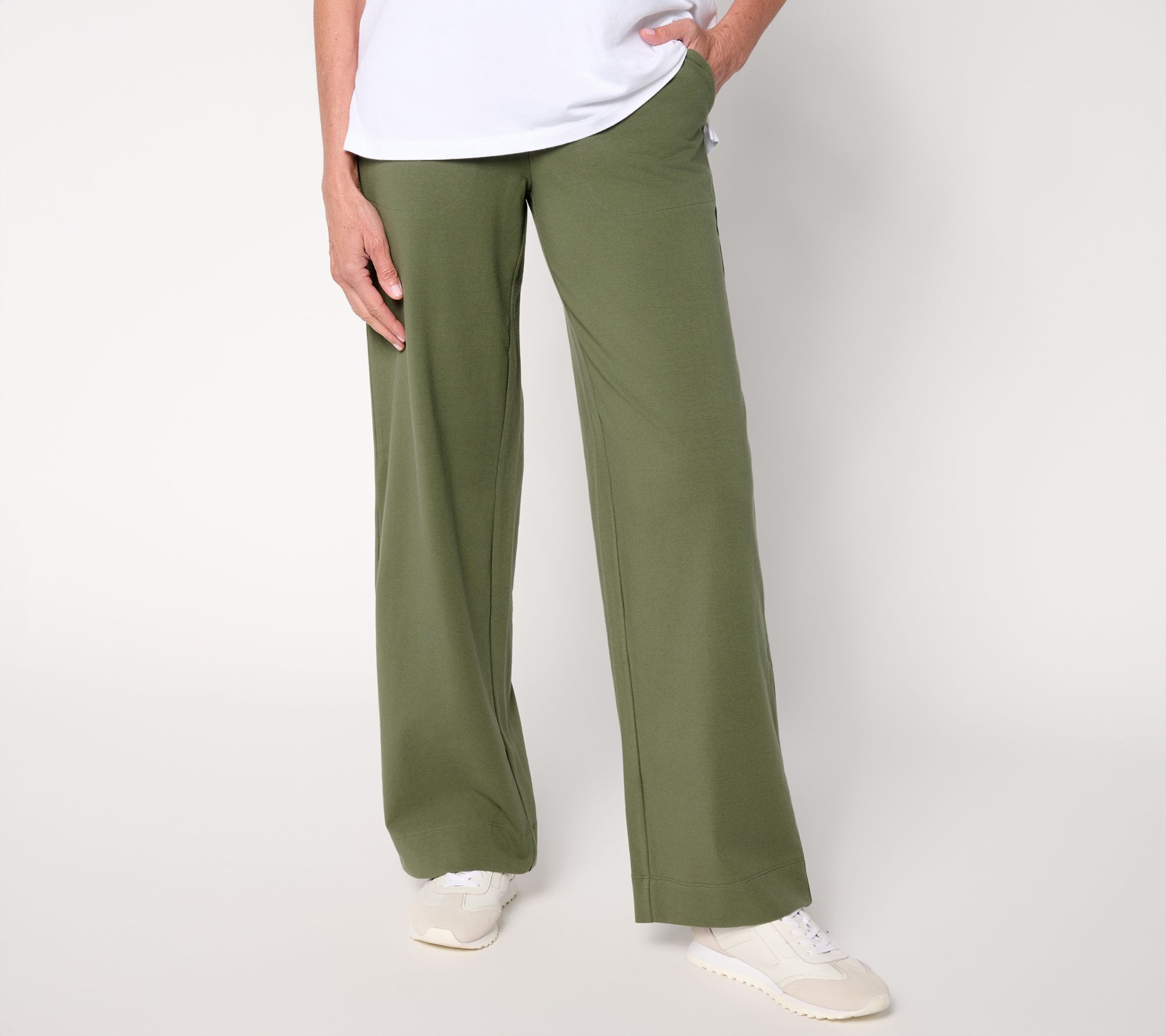 Denim & Co. Active Petite Duo Stretch Full Length Wide Leg Pants