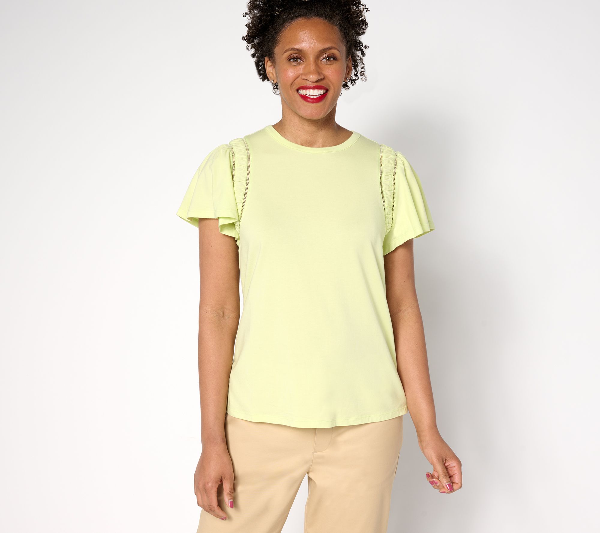 "As Is" Studio Park x Terri Conn Flutter Sleeve Crew Neck Knit Top