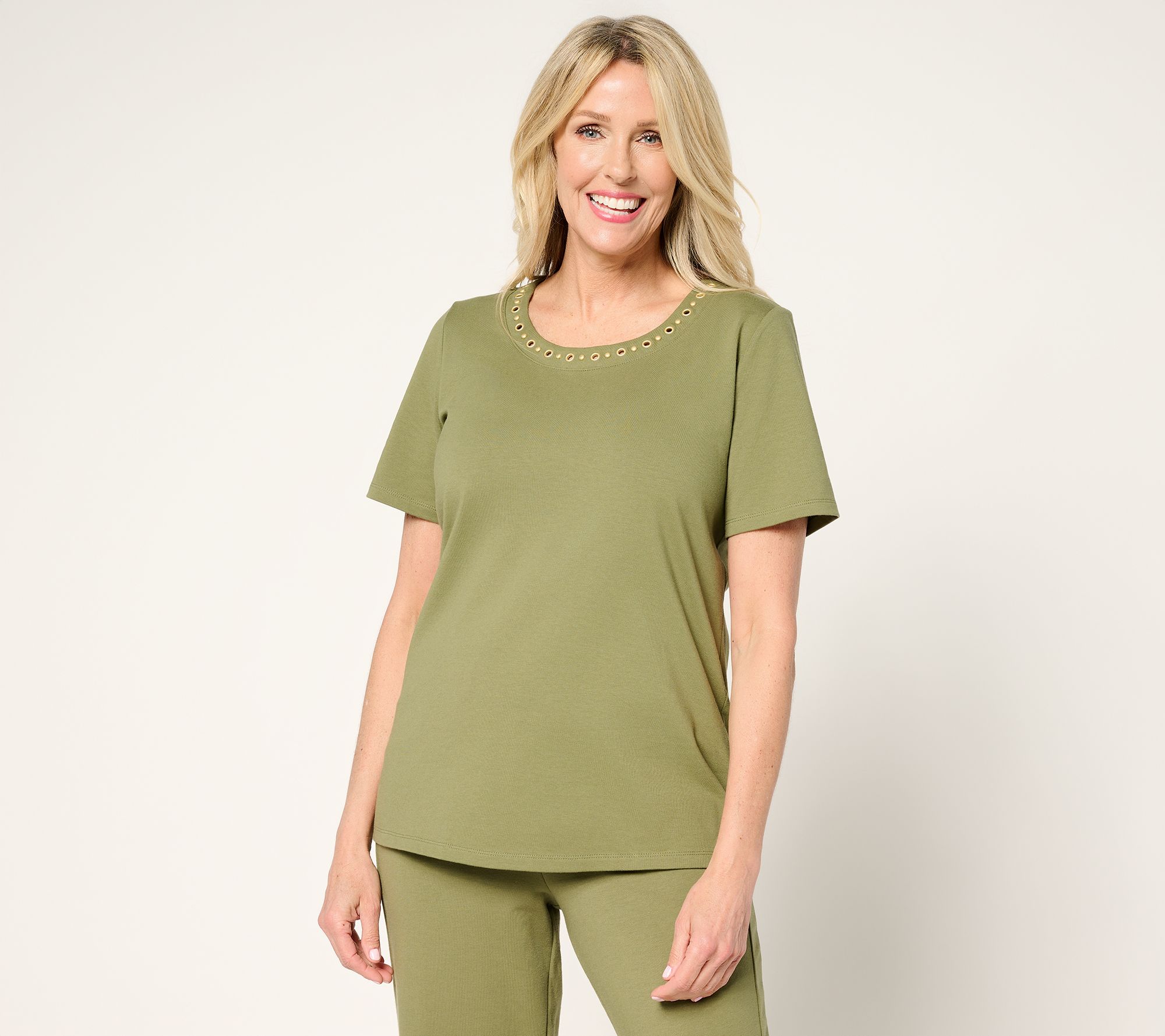 "As Is" Sport Savvy Cotton/ Span Jersey Tee with Grommet Neckline