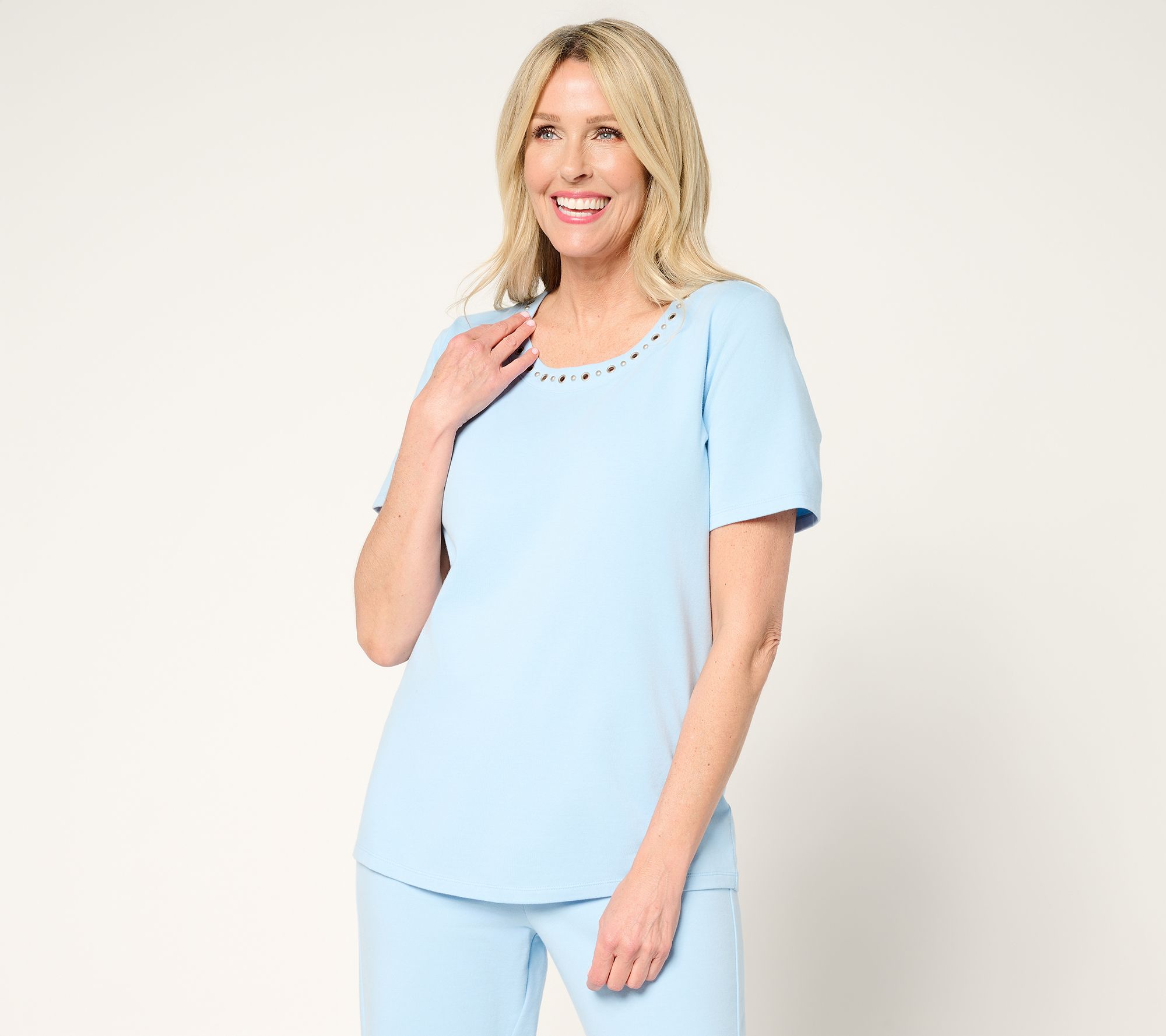 "As Is" Sport Savvy Cotton/ Span Jersey Tee with Grommet Neckline