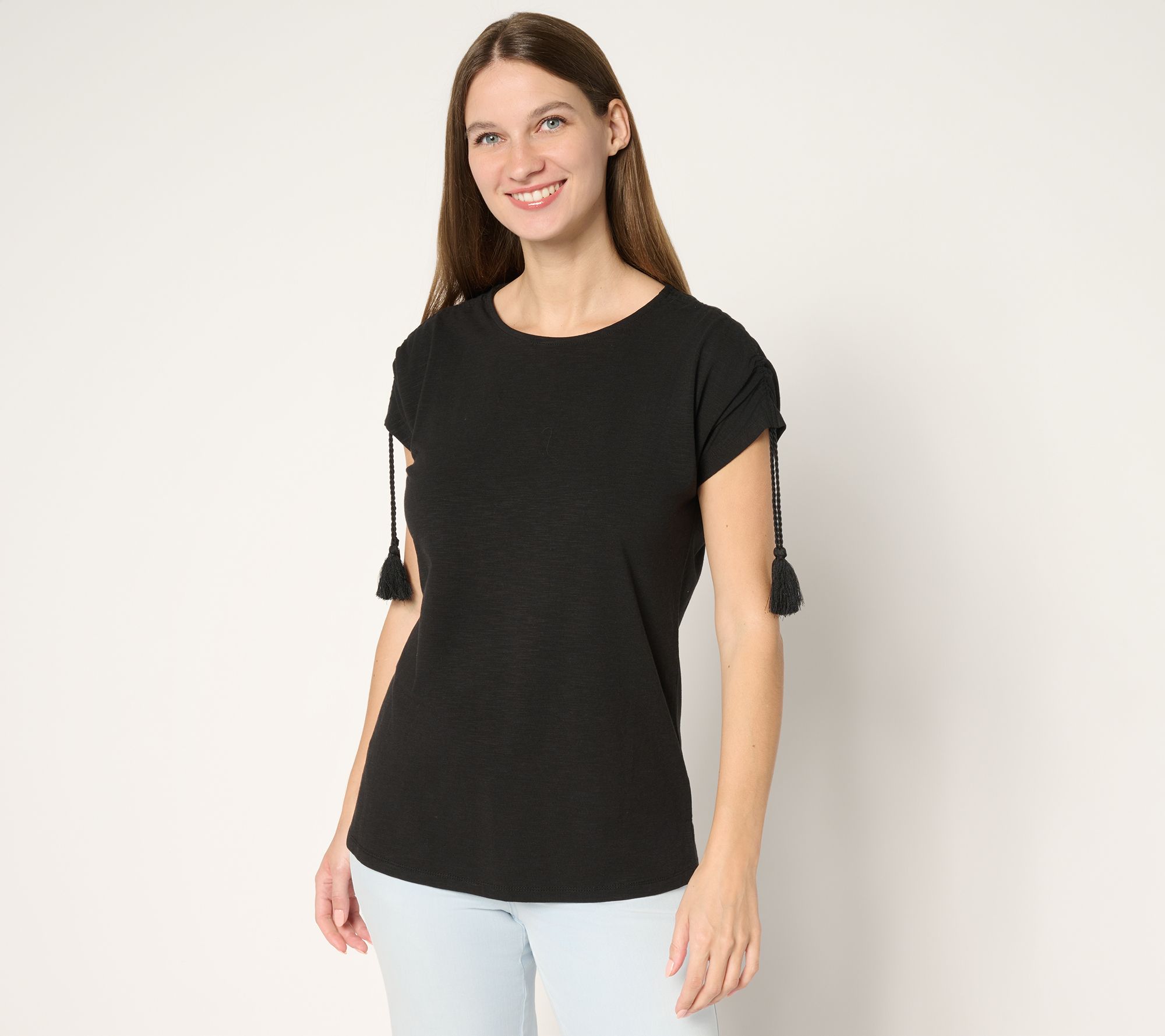 "As Is" Belle Beach by Kim Gravel Slub Knit Ruched Sleeve Top