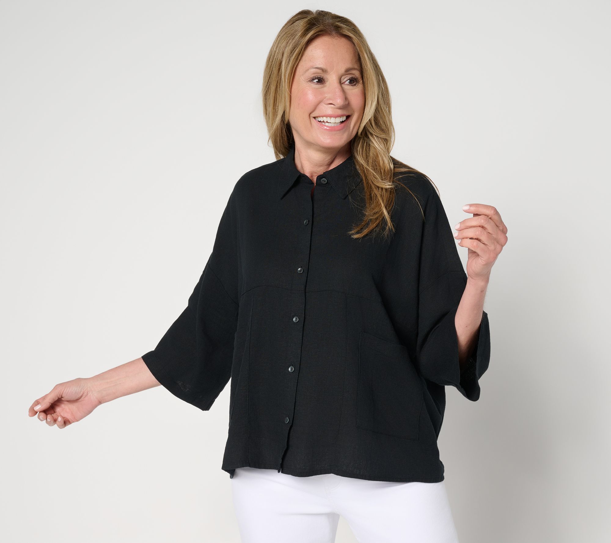 "As Is" Peace Love World Boheme Linen Blend Short Sleeve Shirt