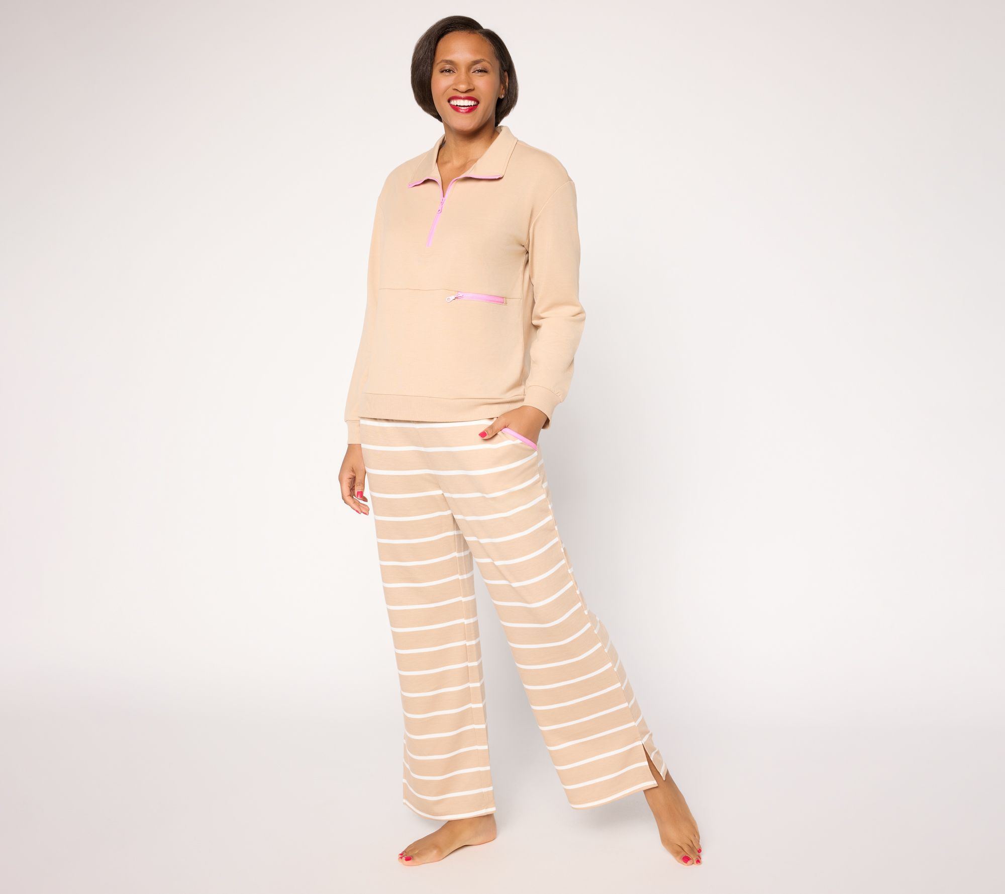 MUK LUKS Tall French Terry Quarter Zip and Pant Lounge Set
