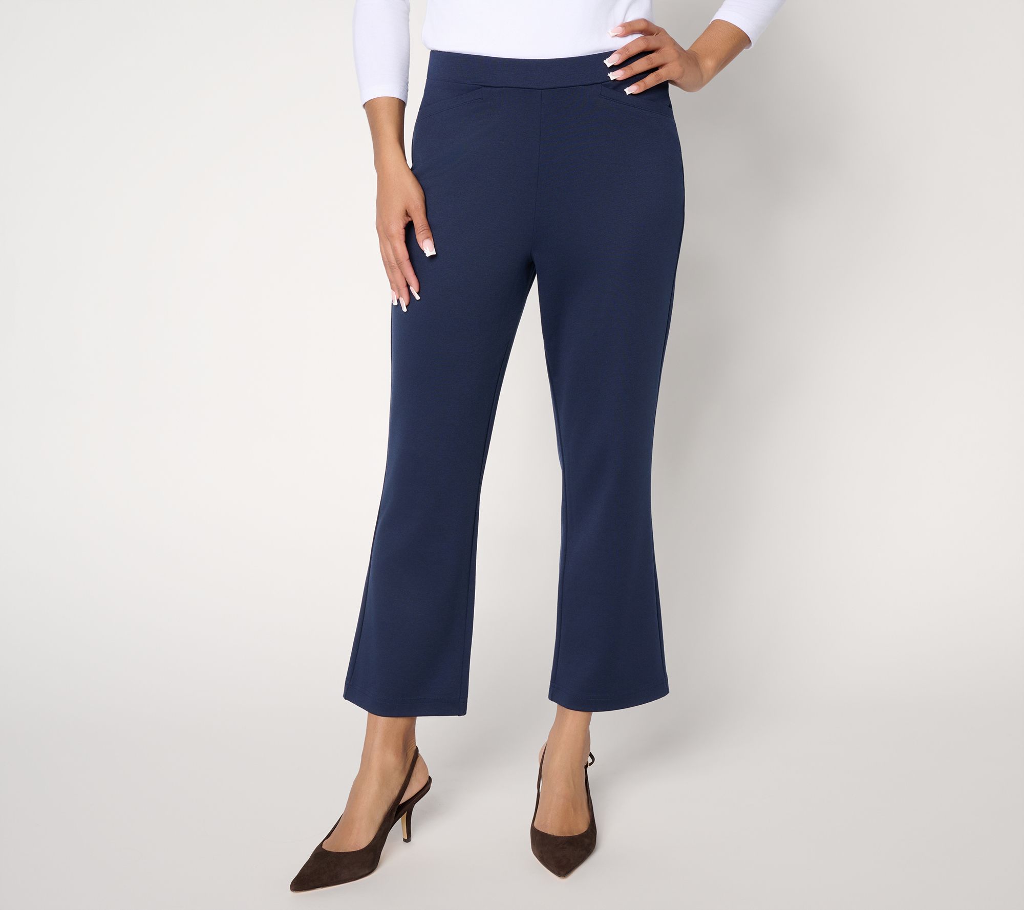 Joan Rivers Regular Gingham or Solid Kick Flare Ponte Pants
