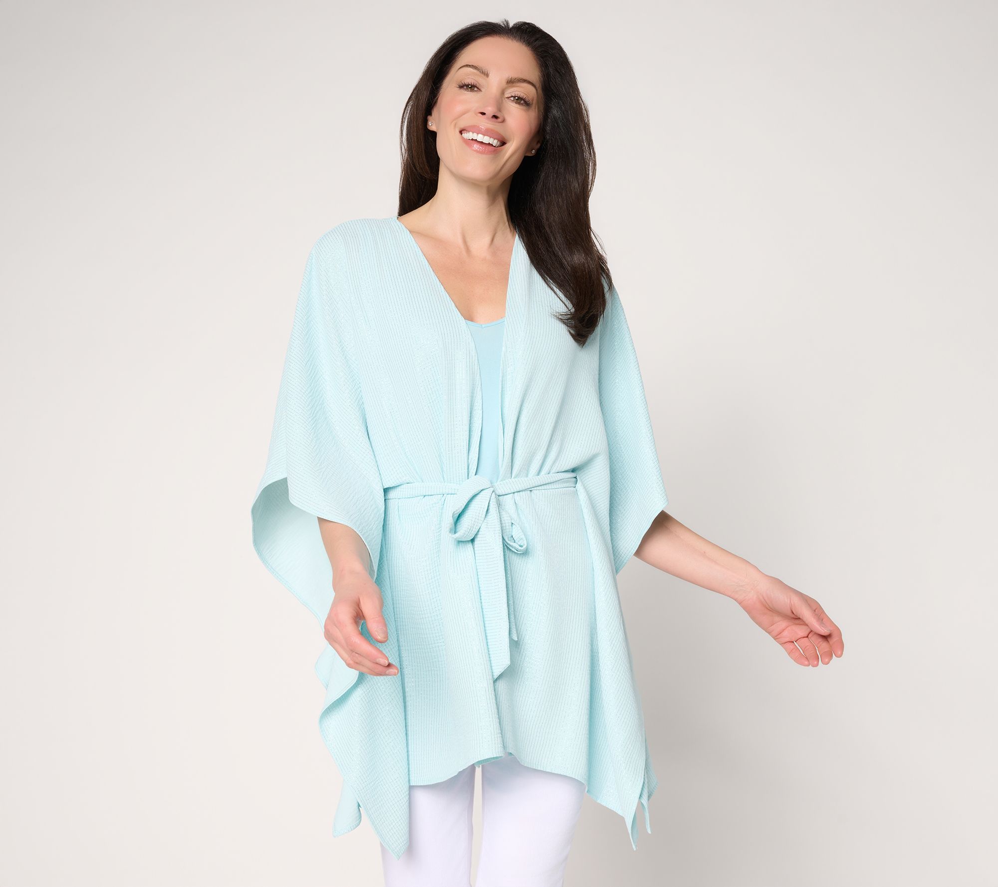 Dennis Basso Petite Ribbed Open Front Scarf Top