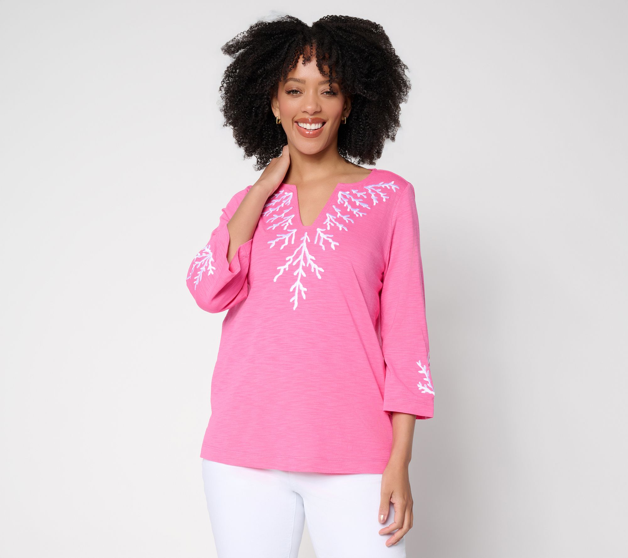 Belle Beach by Kim Gravel Slub Knit Coral Cabana Top