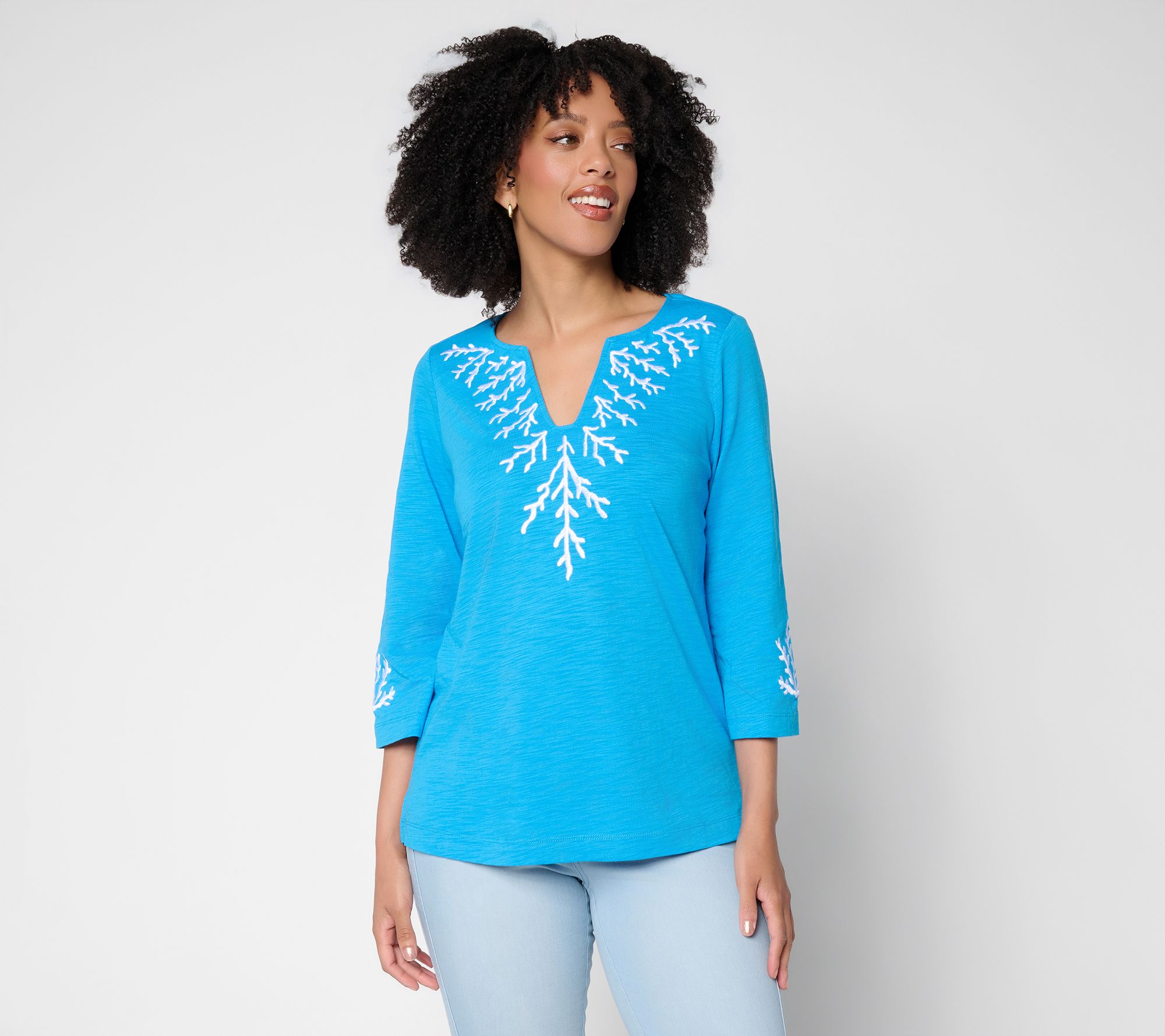 Belle Beach by Kim Gravel Slub Knit Coral Cabana Top