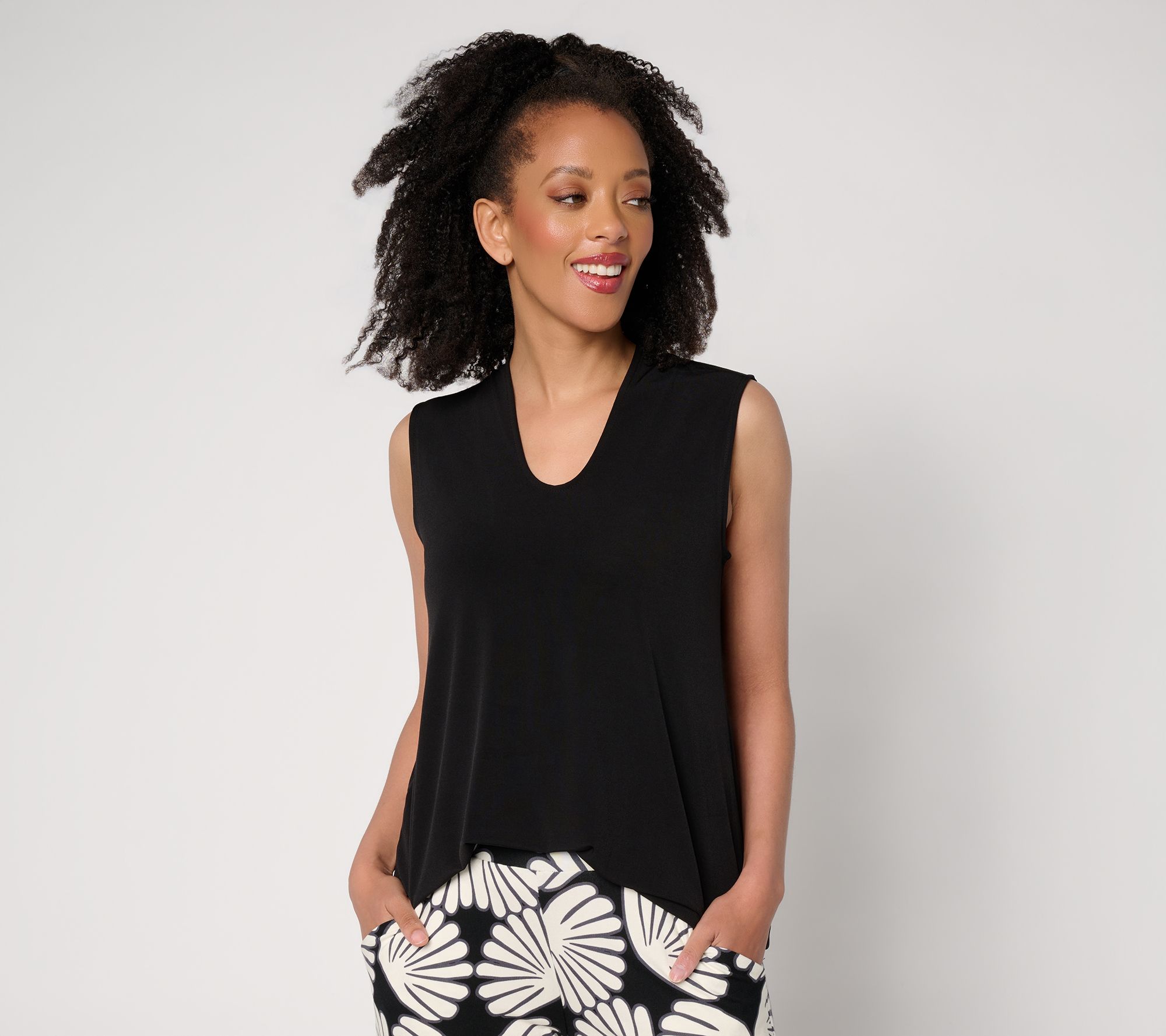 Susan Graver Essentials Liquid Knit Voop-Neck A-Line Top