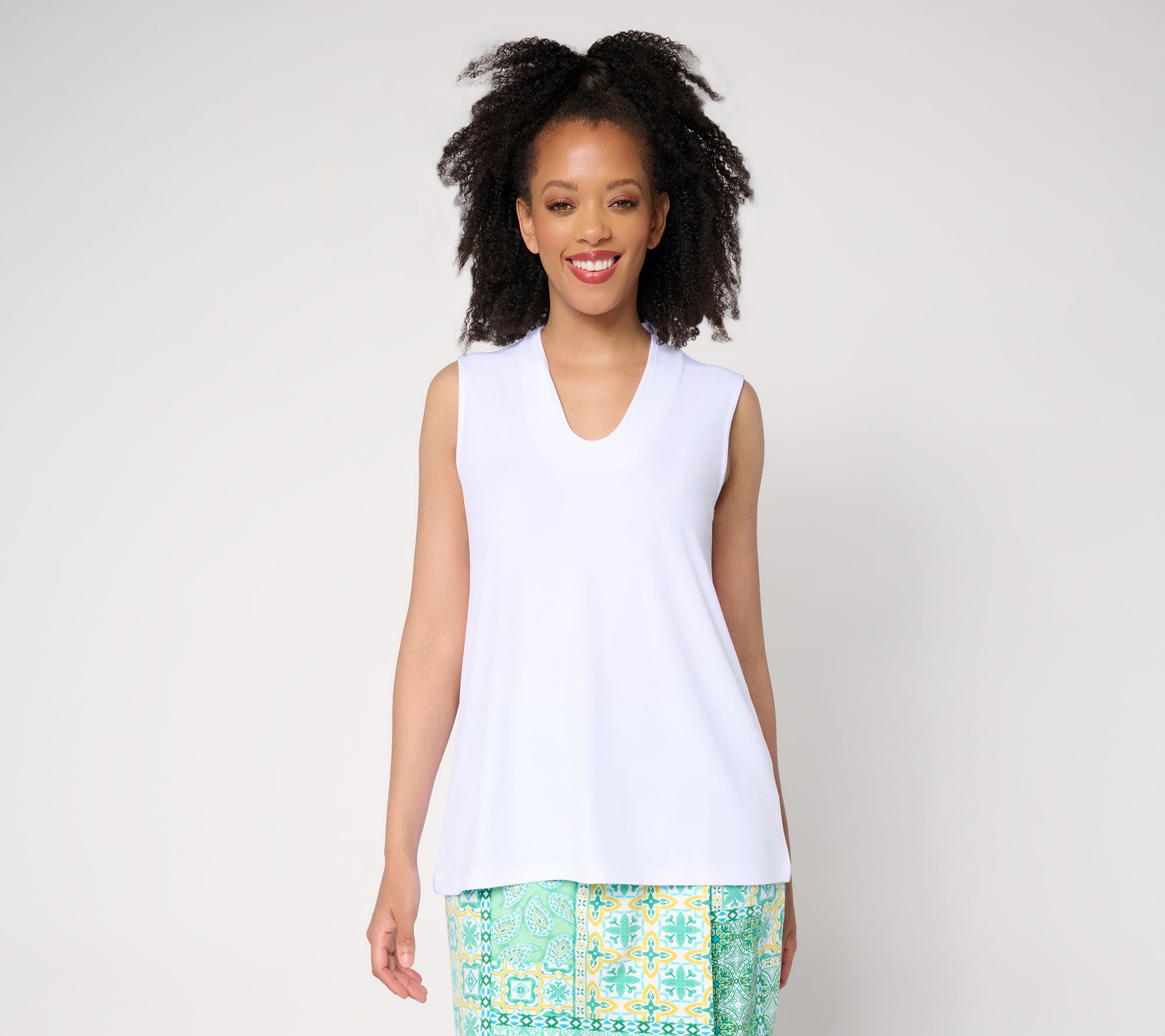 Susan Graver Essentials Liquid Knit Voop-Neck A-Line Top