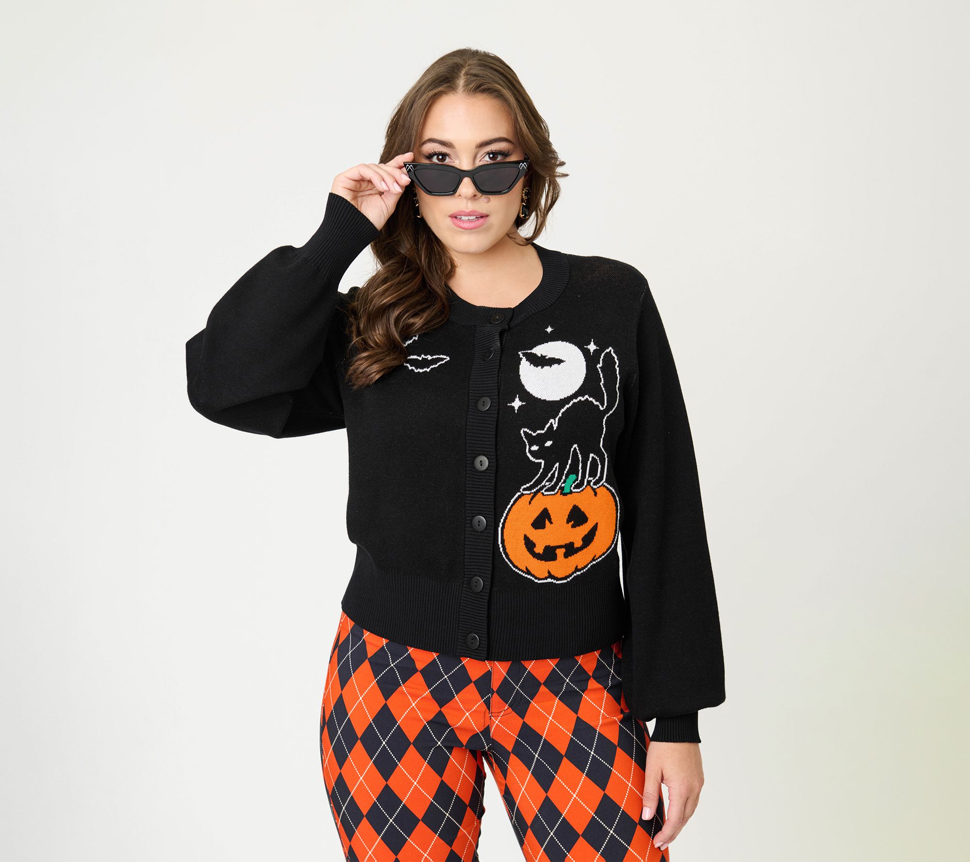 Unique Vintage Black Spooky Cat Cropped Cardigan
