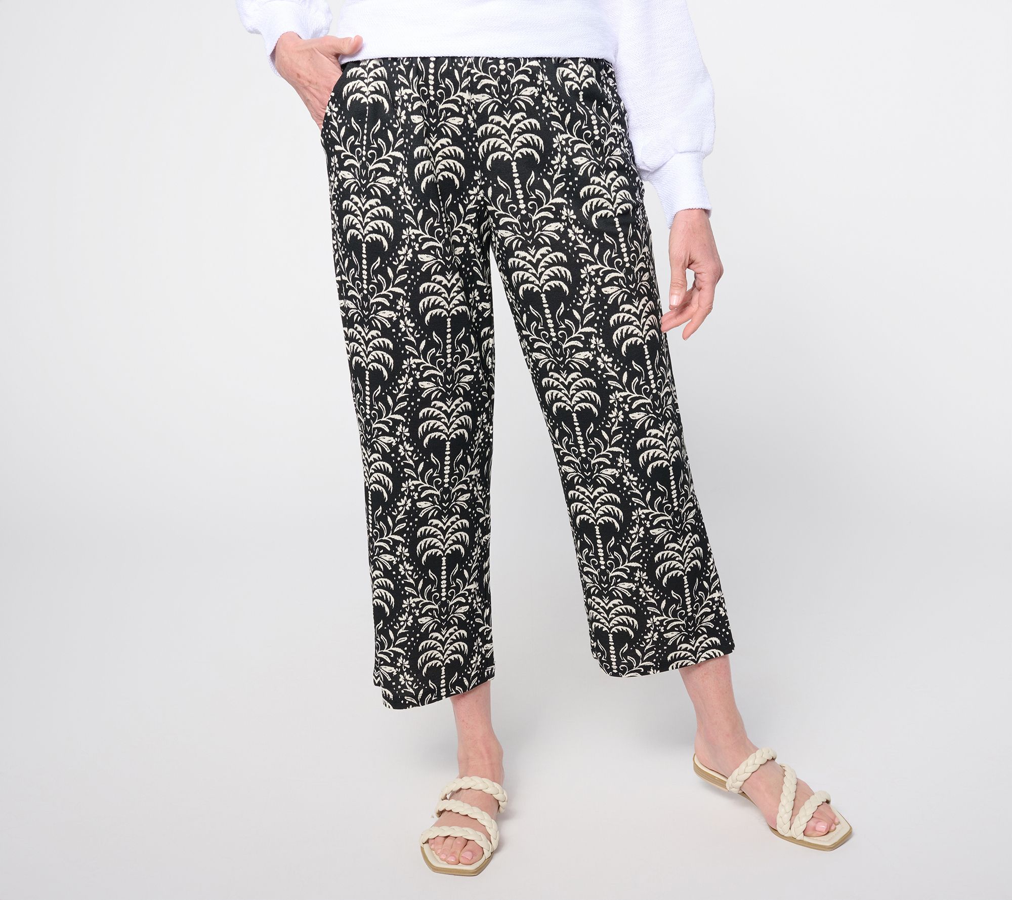 Belle Beach by Kim Gravel Regular Cabana Knit Palm Cropped Pant
