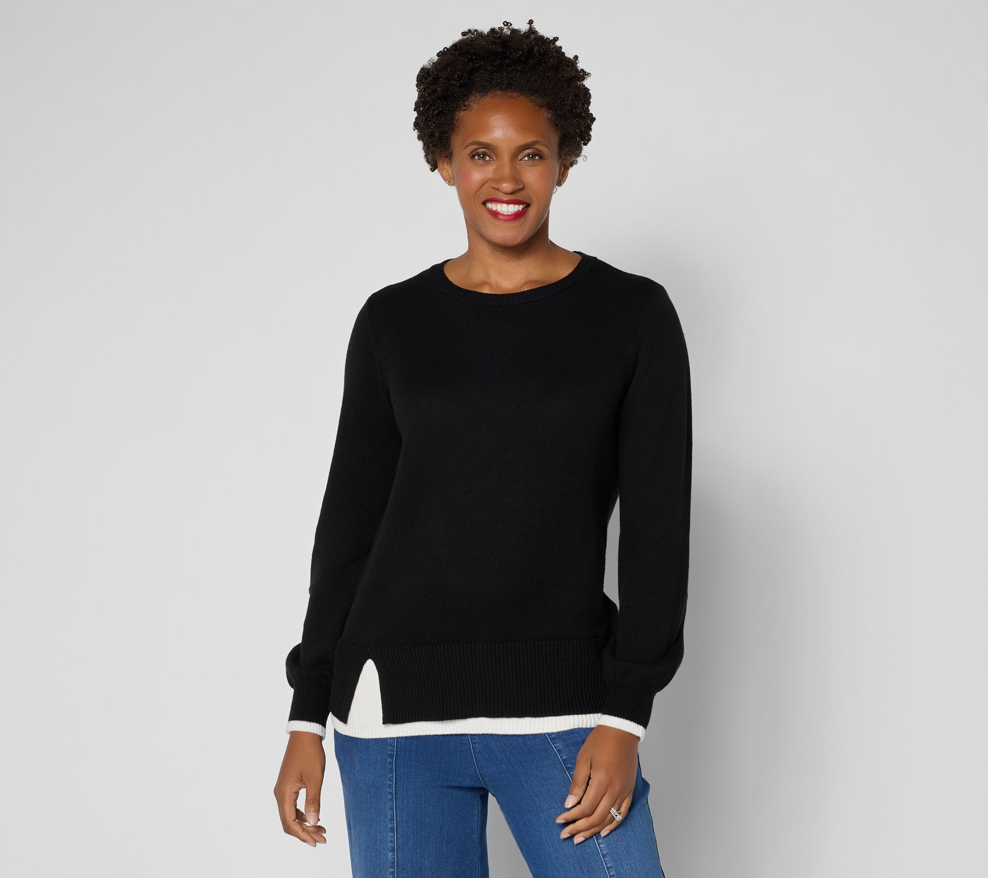 "As Is" Belle by Kim Gravel Layered Hem Side Slit Sweater