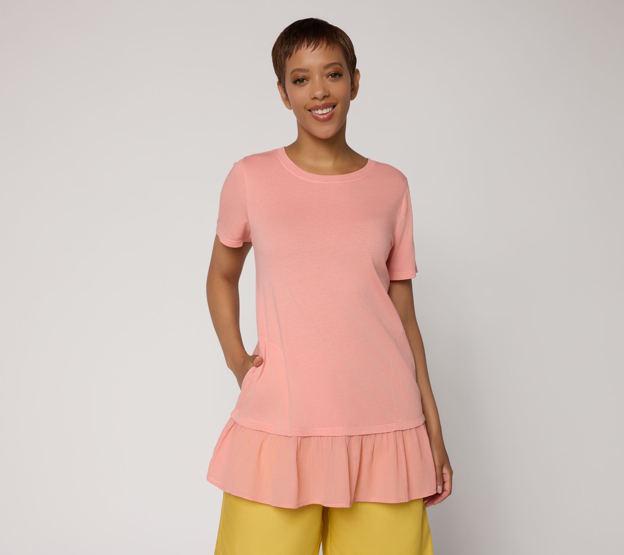 LOGO by Lori Goldstein Pet Mixed Media Short Sleeve Tunic