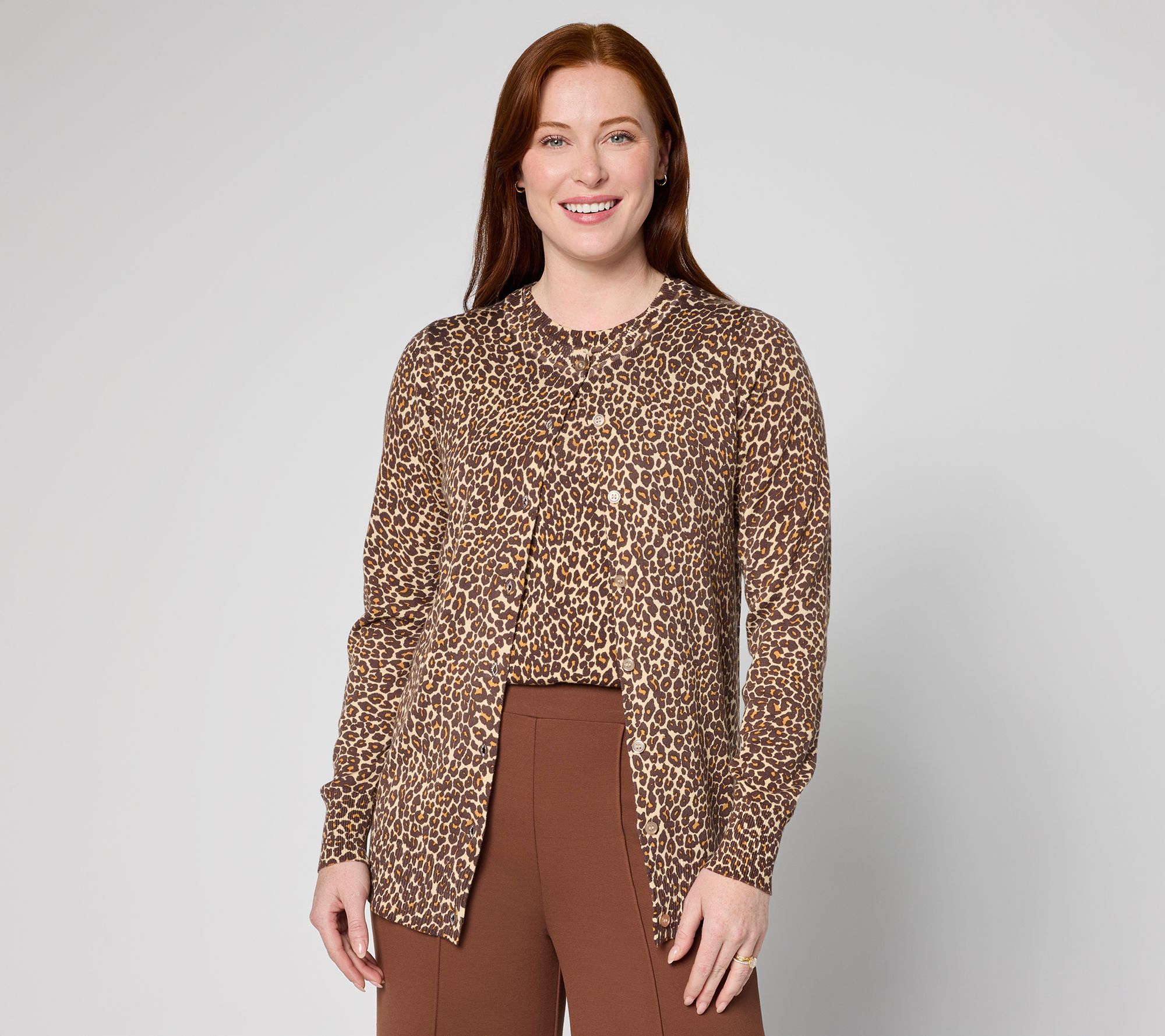 "As Is" Joan Rivers Printed Leopard Button Front Cardigan