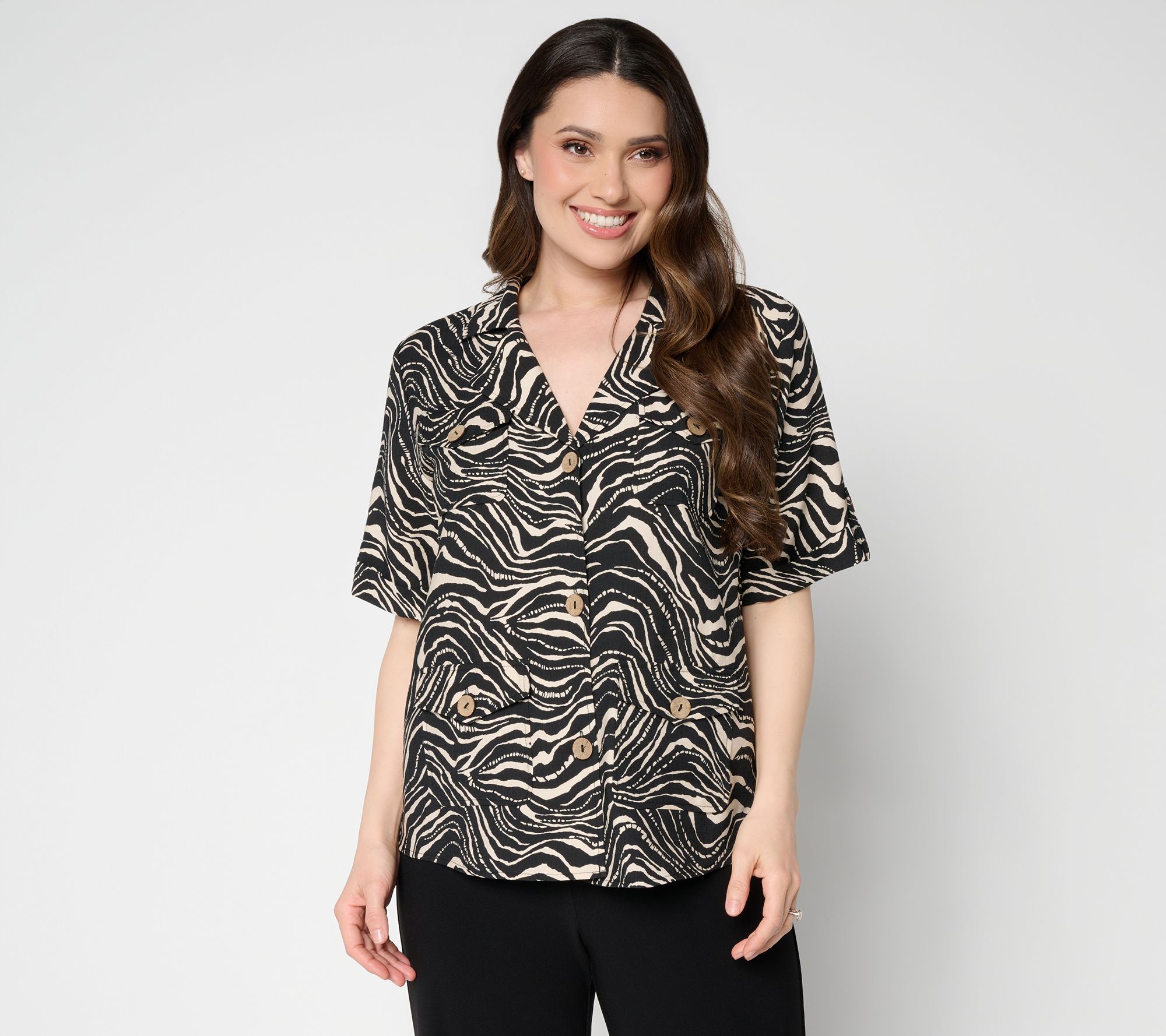 Dennis Basso Regular Woven Lino Printed Safari Jacket