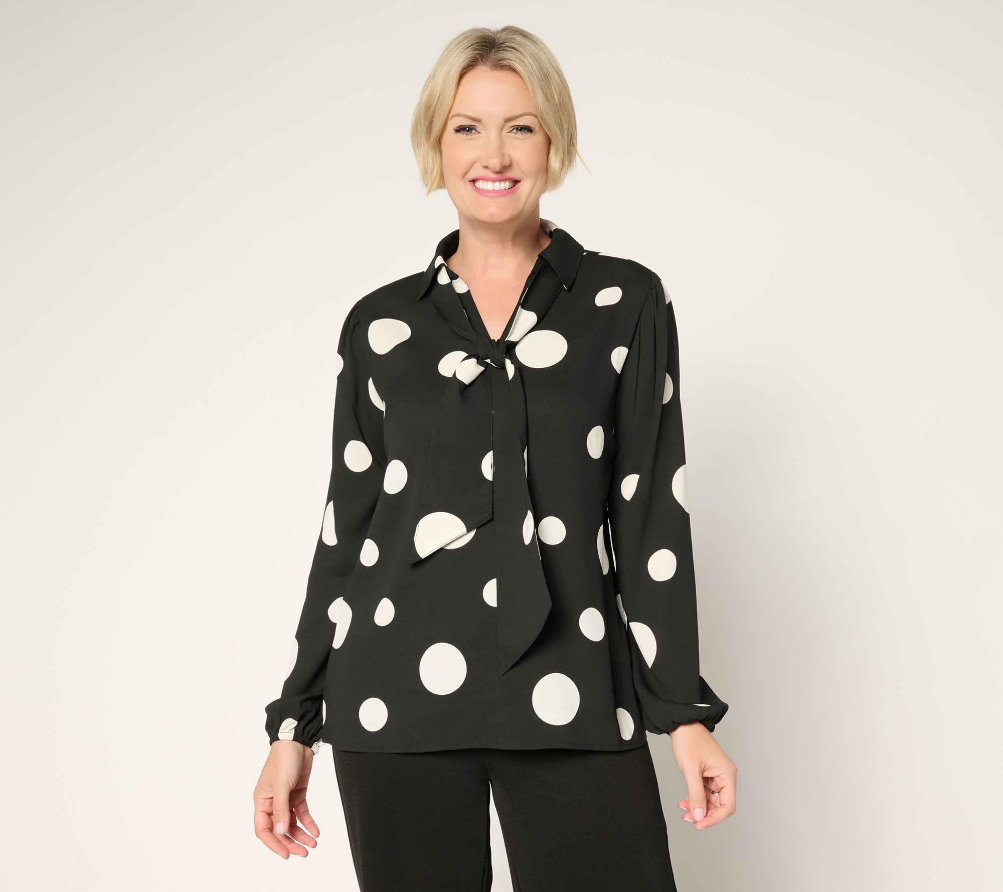 "As Is" Brandis Dress Out Loud Blouson Sleeve Bow Tied Blouse