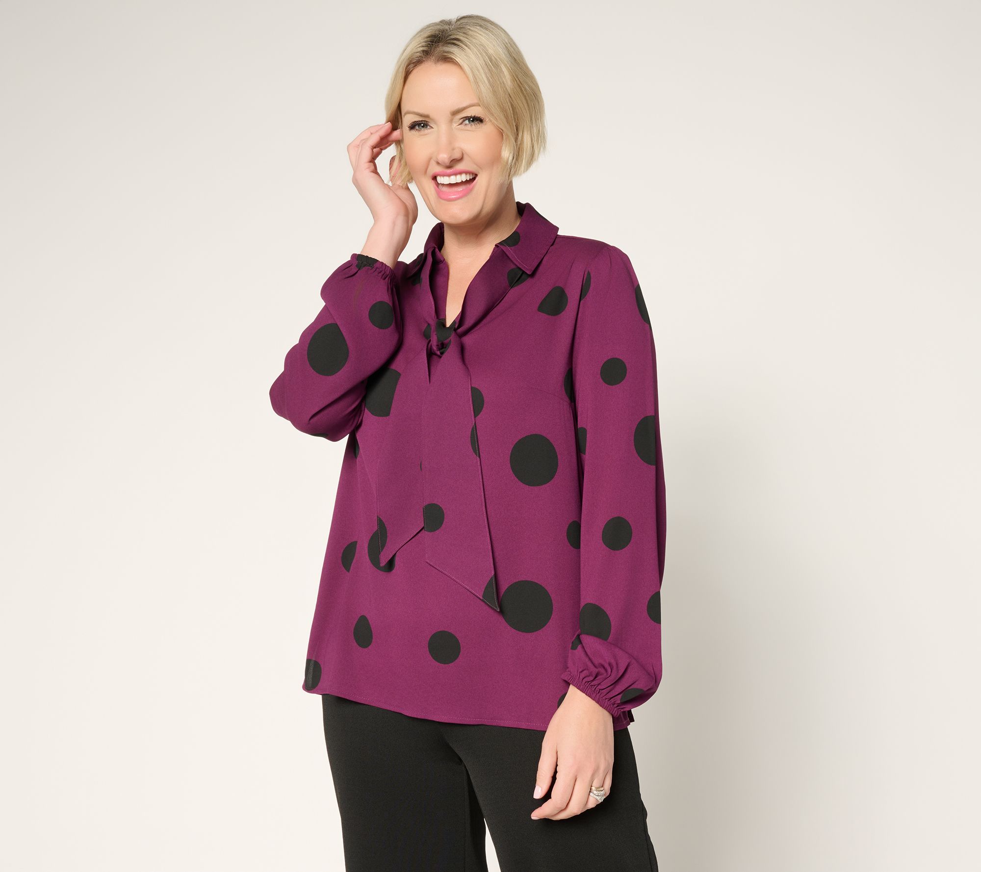 "As Is" Brandis Dress Out Loud Blouson Sleeve Bow Tied Blouse