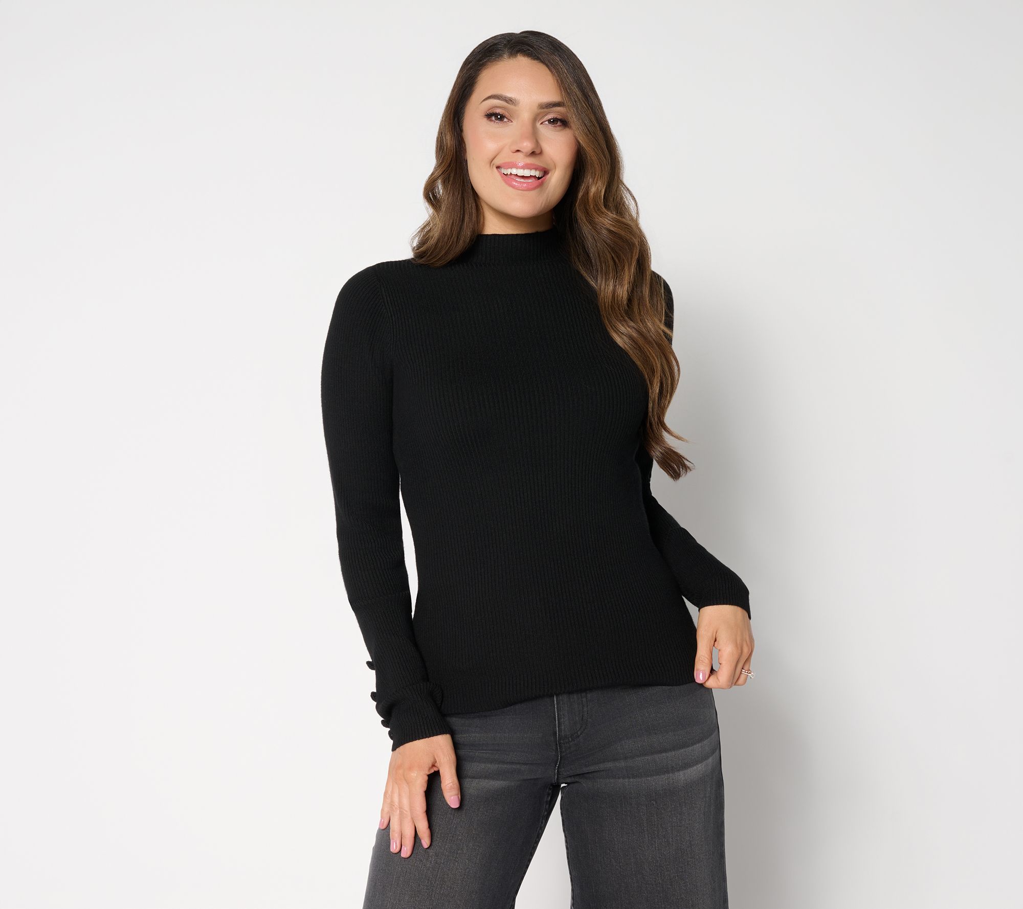 "As Is" Studio Park x Sandra Bennett Mock Neck Sweater w/ Covered Buttons