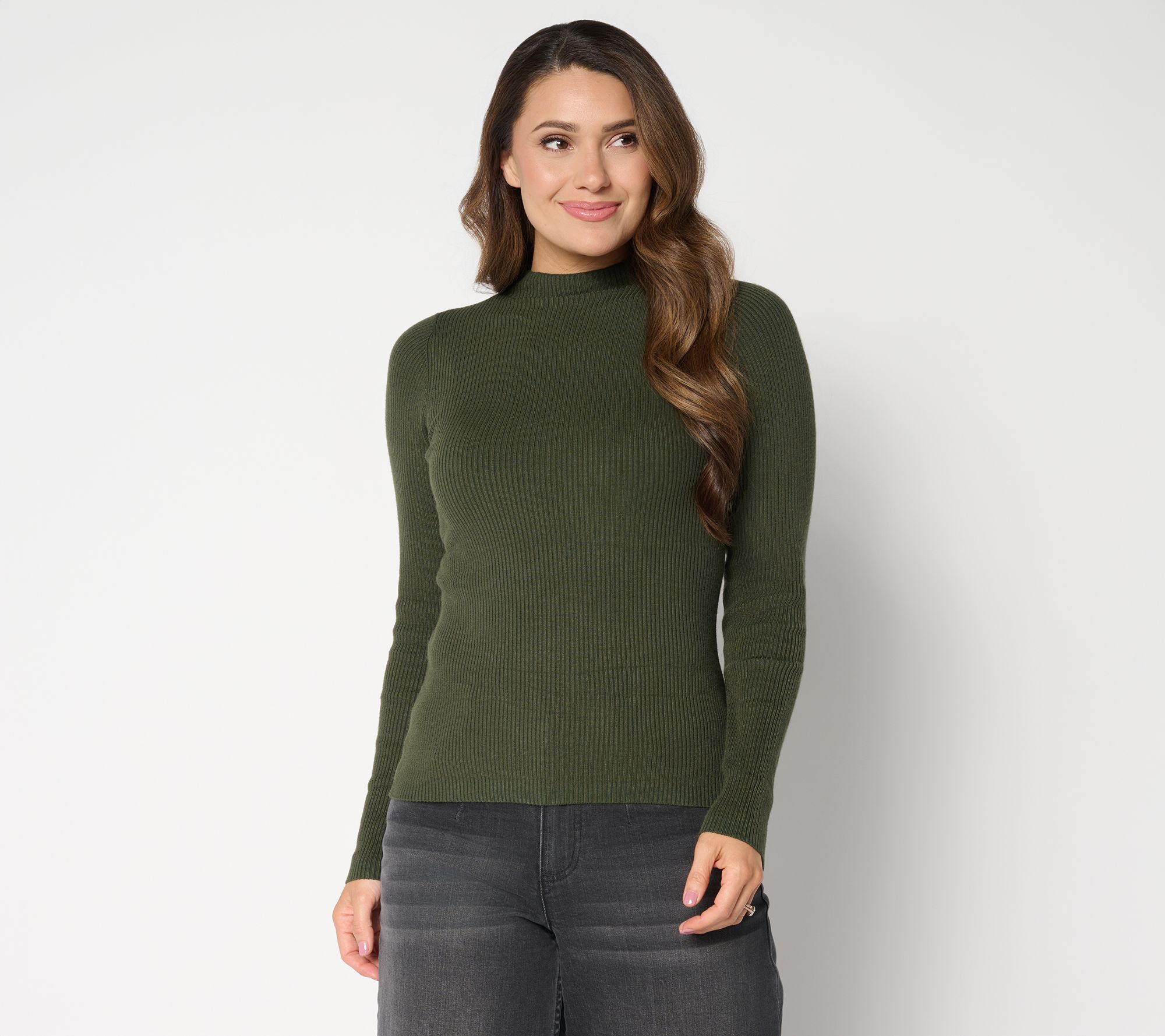 "As Is" Studio Park x Sandra Bennett Mock Neck Sweater w/ Covered Buttons