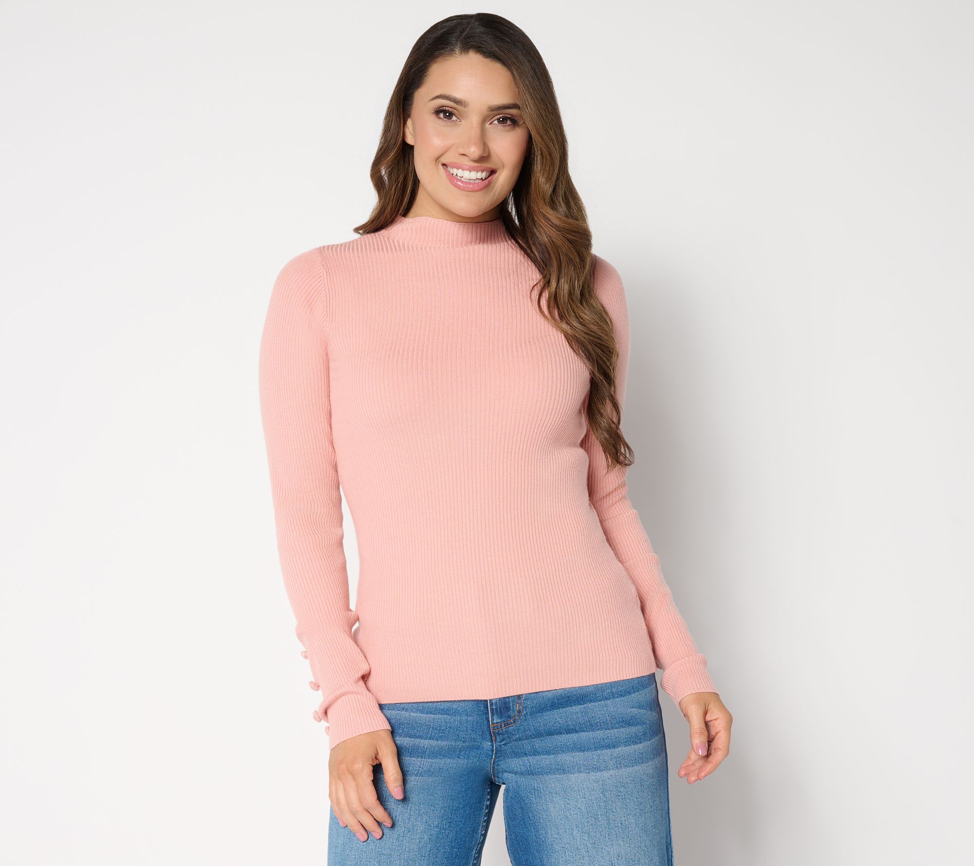 "As Is" Studio Park x Sandra Bennett Mock Neck Sweater w/ Covered Buttons