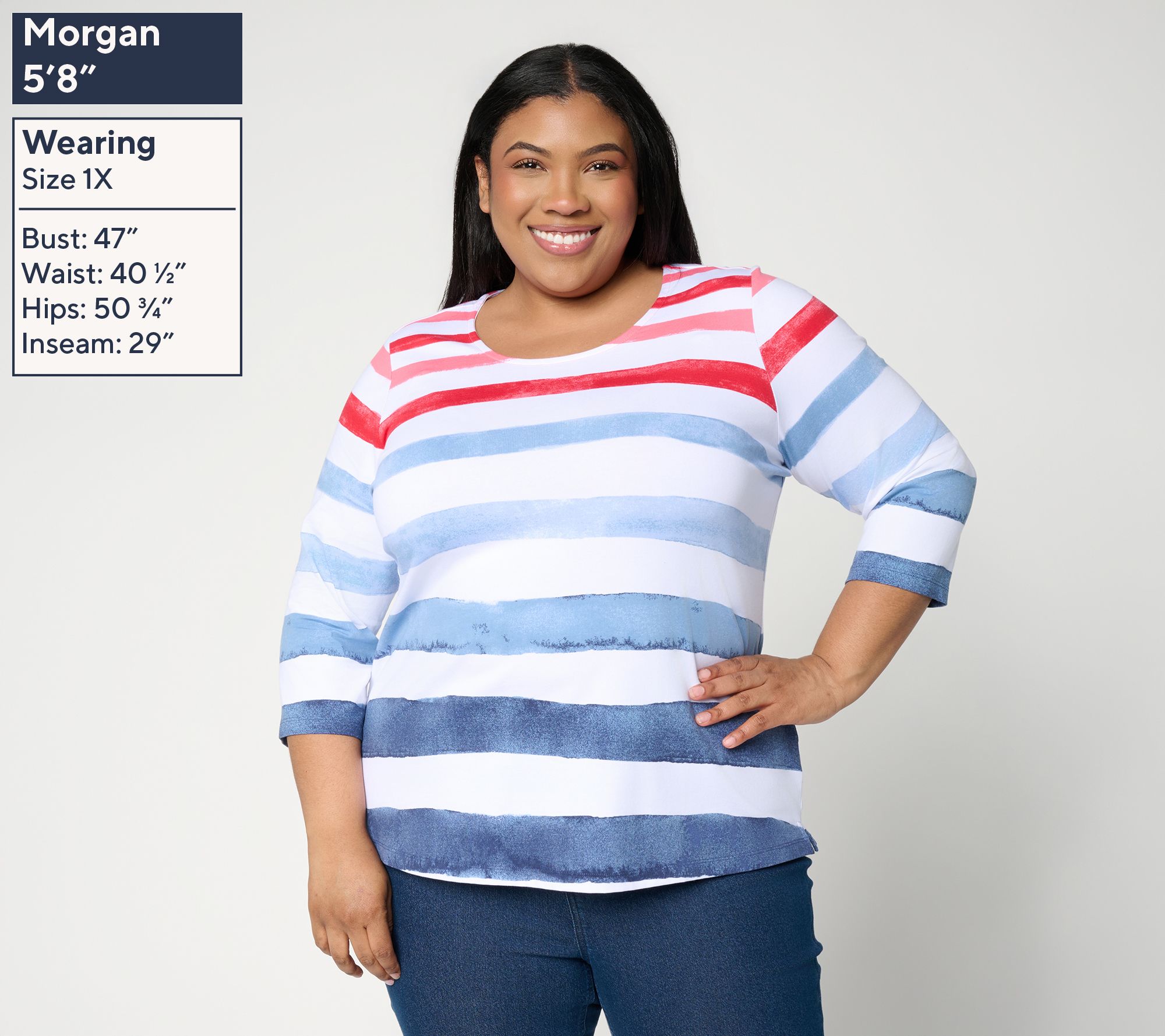 Denim & Co. Printed Favorite Jersey 3/4 Sleeve Scoop Neck Top