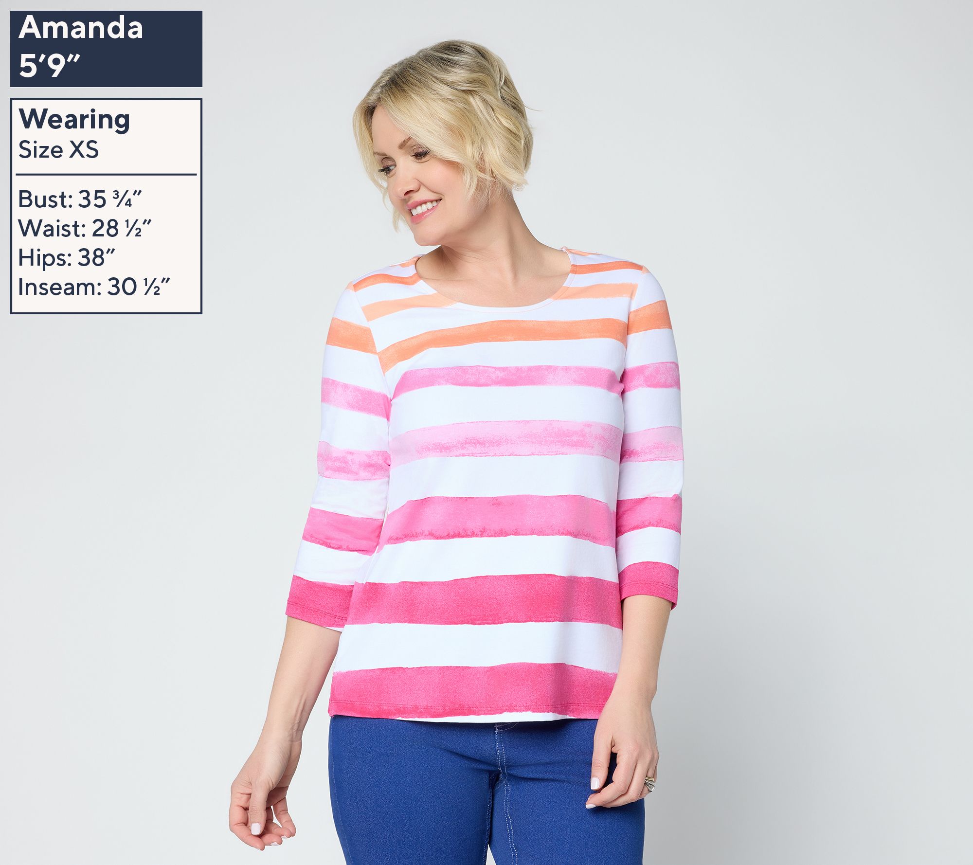 Denim & Co. Printed Favorite Jersey 3/4 Sleeve Scoop Neck Top