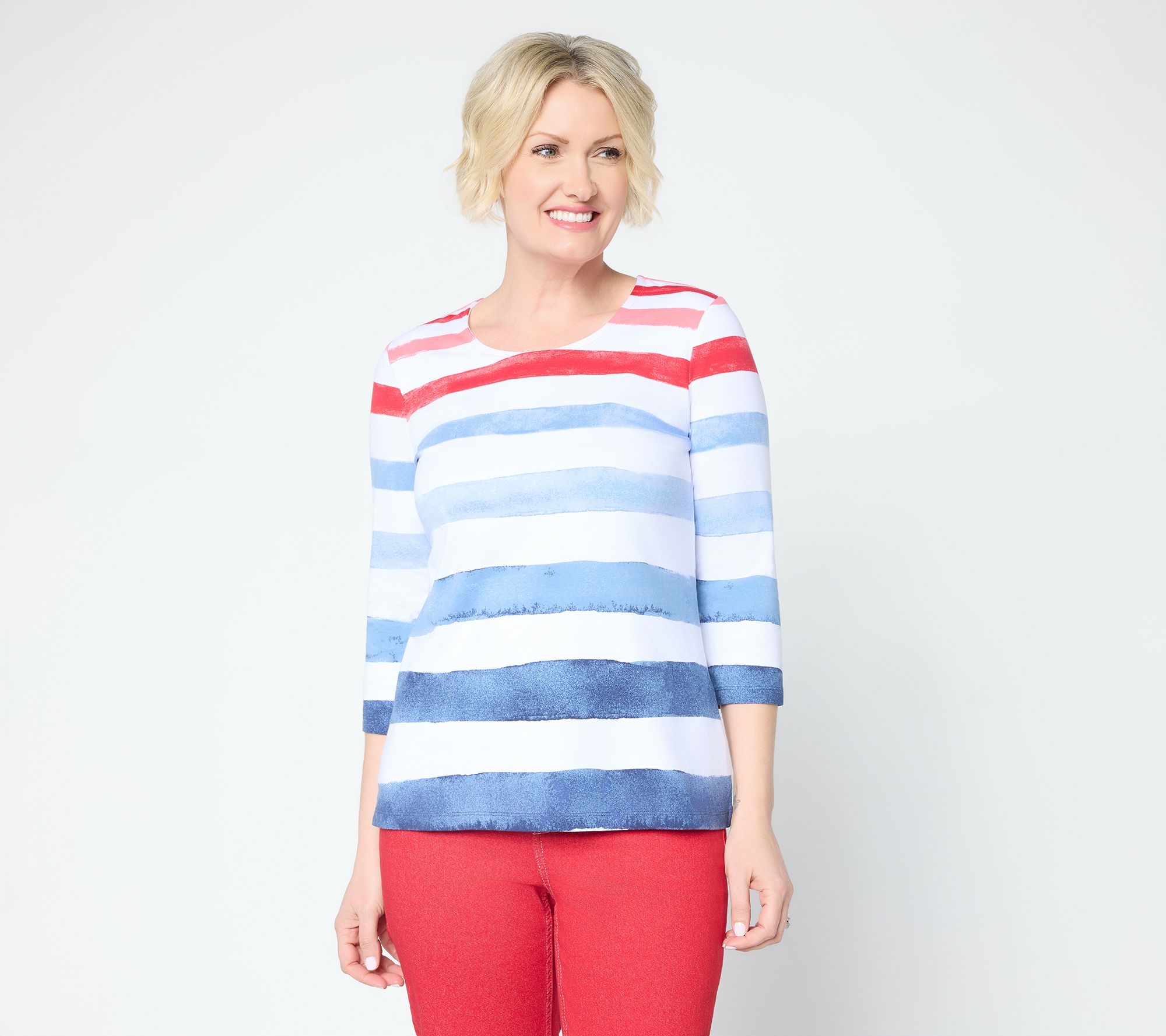 Denim & Co. Printed Favorite Jersey 3/4 Sleeve Scoop Neck Top