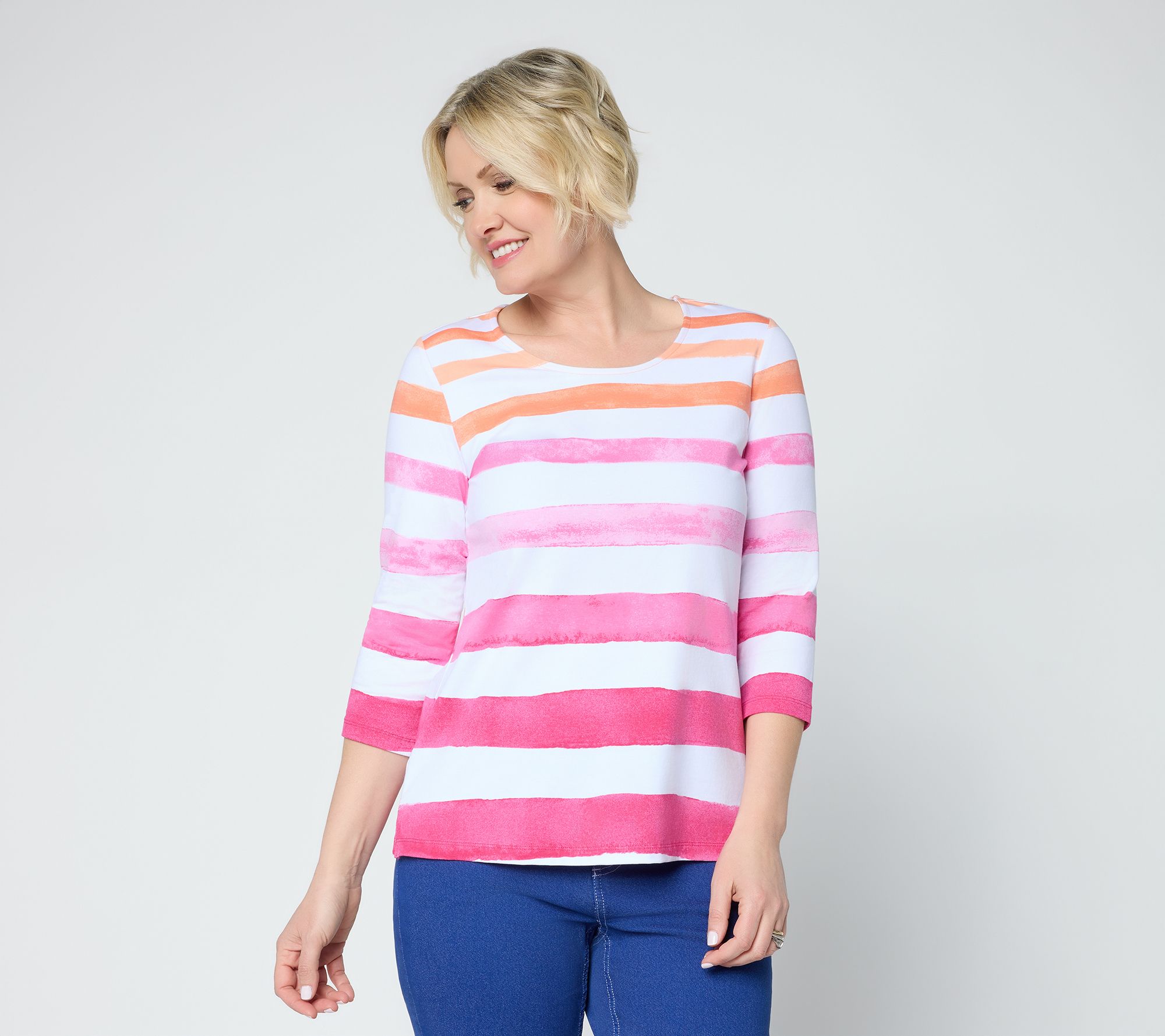 Denim & Co. Printed Favorite Jersey 3/4 Sleeve Scoop Neck Top