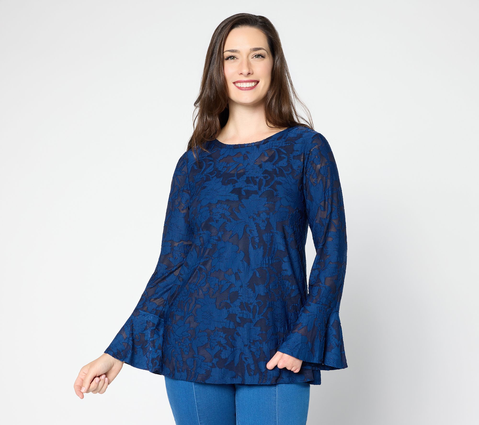 "As Is" Susan Graver Burnout Knit Top with Flounce Sleeves