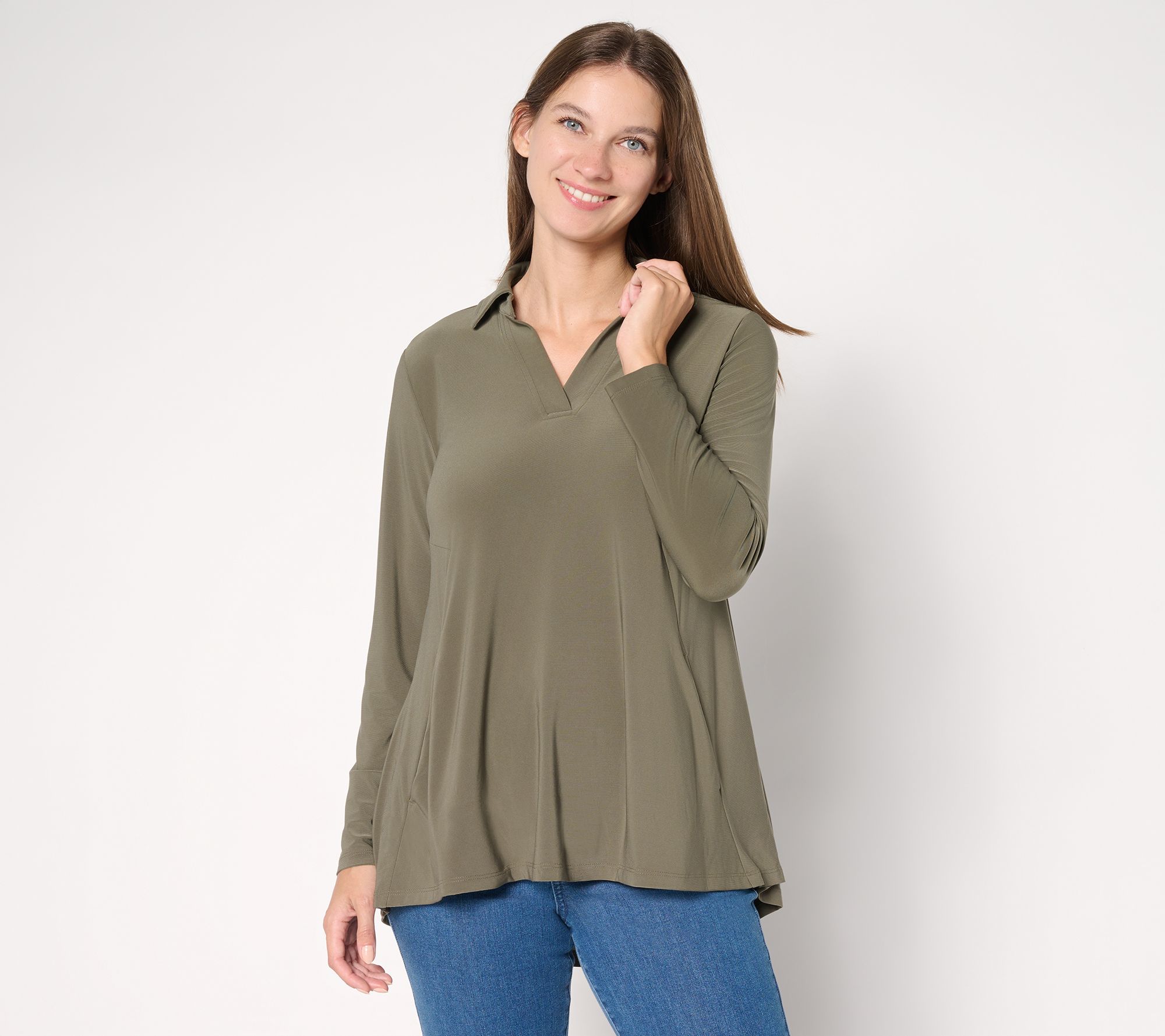 "As Is" Women with Control Como JerseySplitNeck Hi Low Tunic