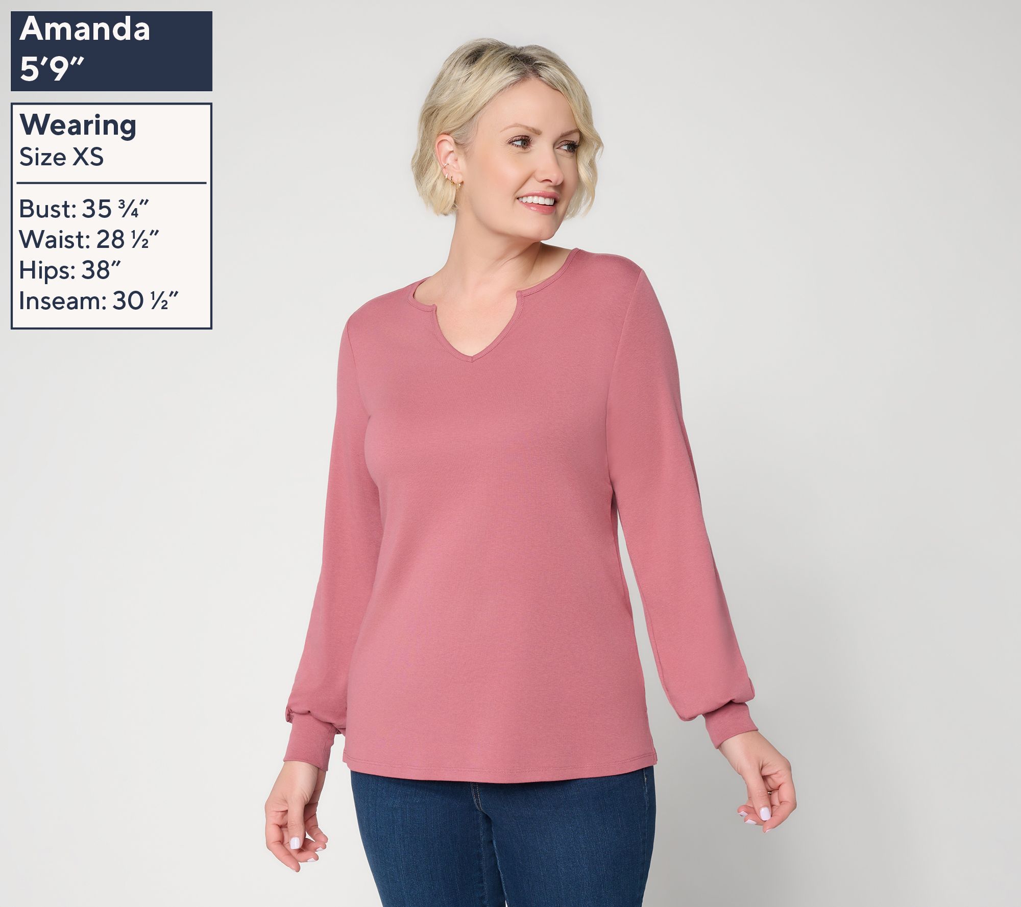 Belle by Kim Gravel TripleLuxe Micro Rib Split V-Neck Top | QVC