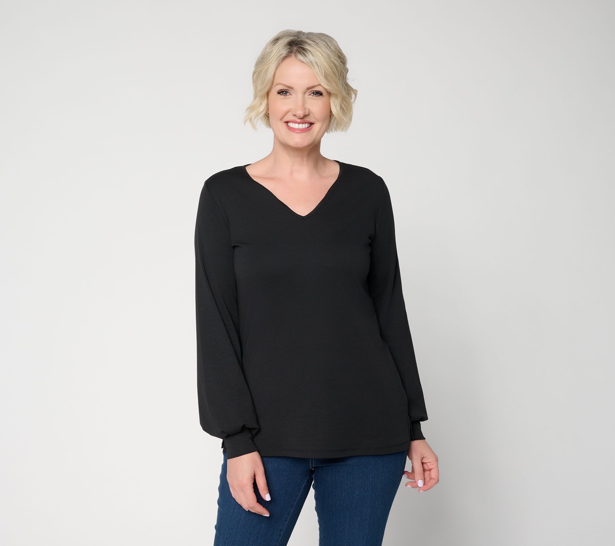 Belle by Kim Gravel TripleLuxe Micro Rib Split V-Neck Top