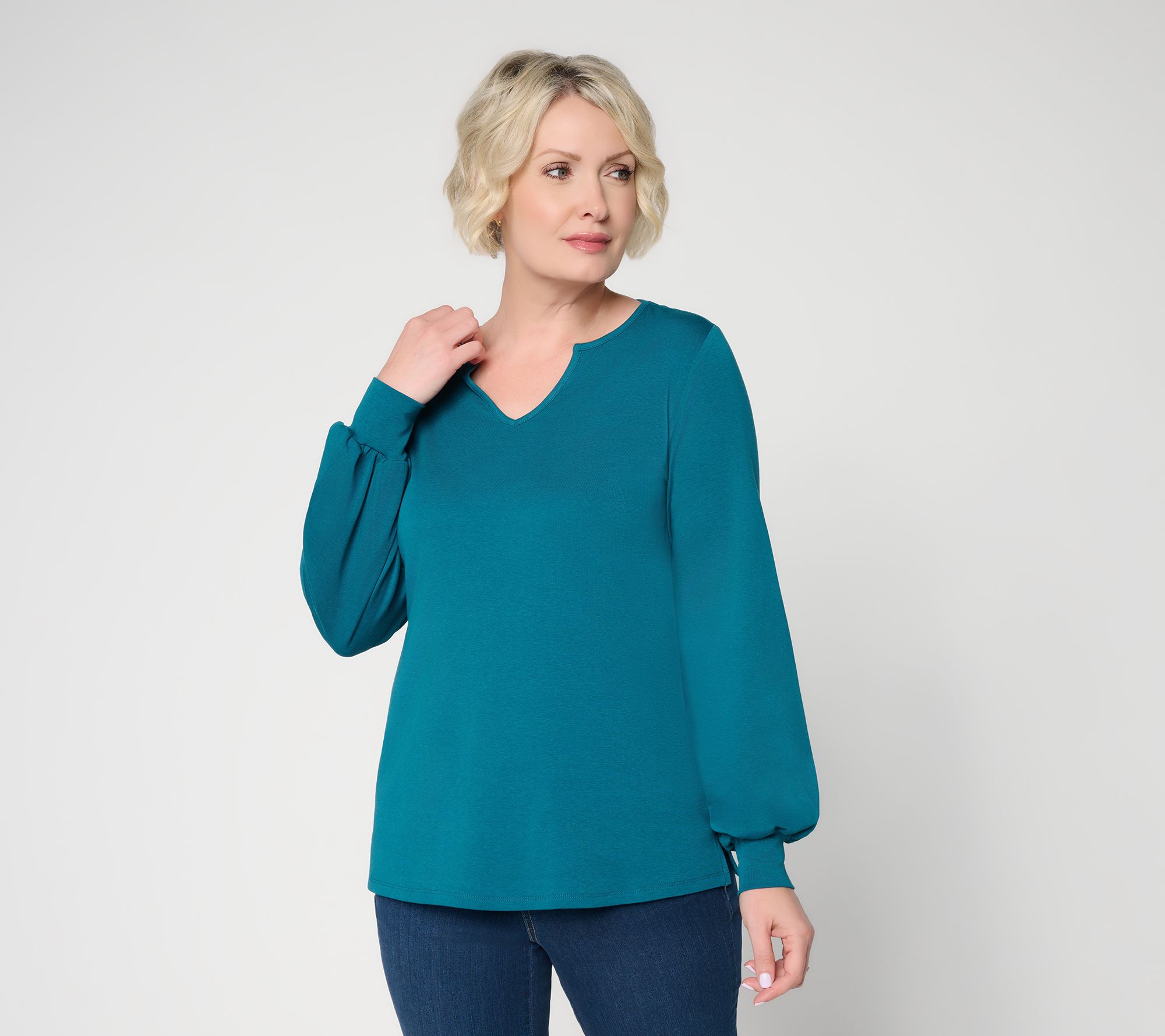 Belle by Kim Gravel TripleLuxe Micro Rib Split V-Neck Top