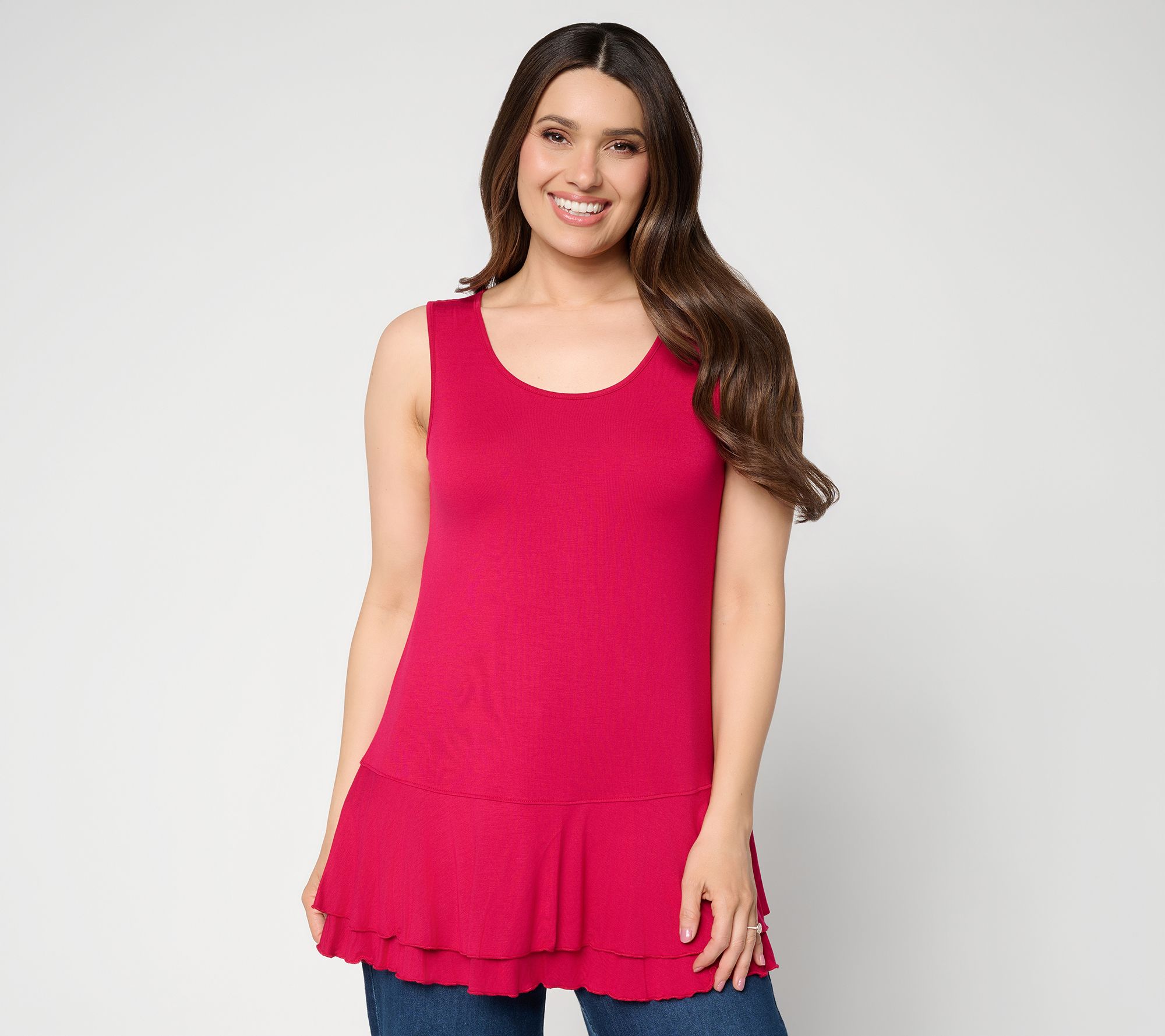  LOGO Layers by Lori Goldstein Regular Lettuce Hem Tiered Tank