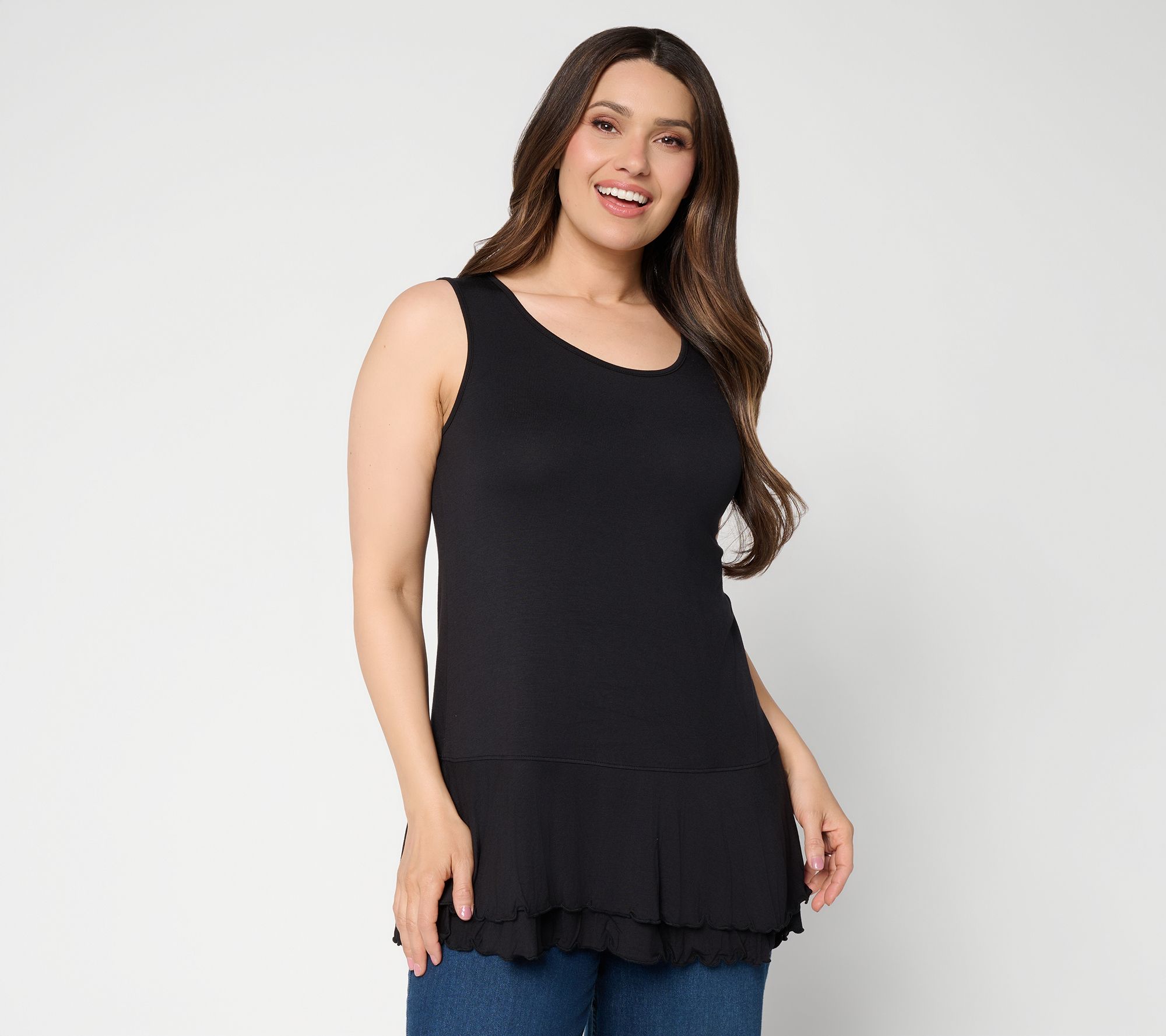LOGO Layers by Lori Goldstein Regular Lettuce Hem Tiered Tank