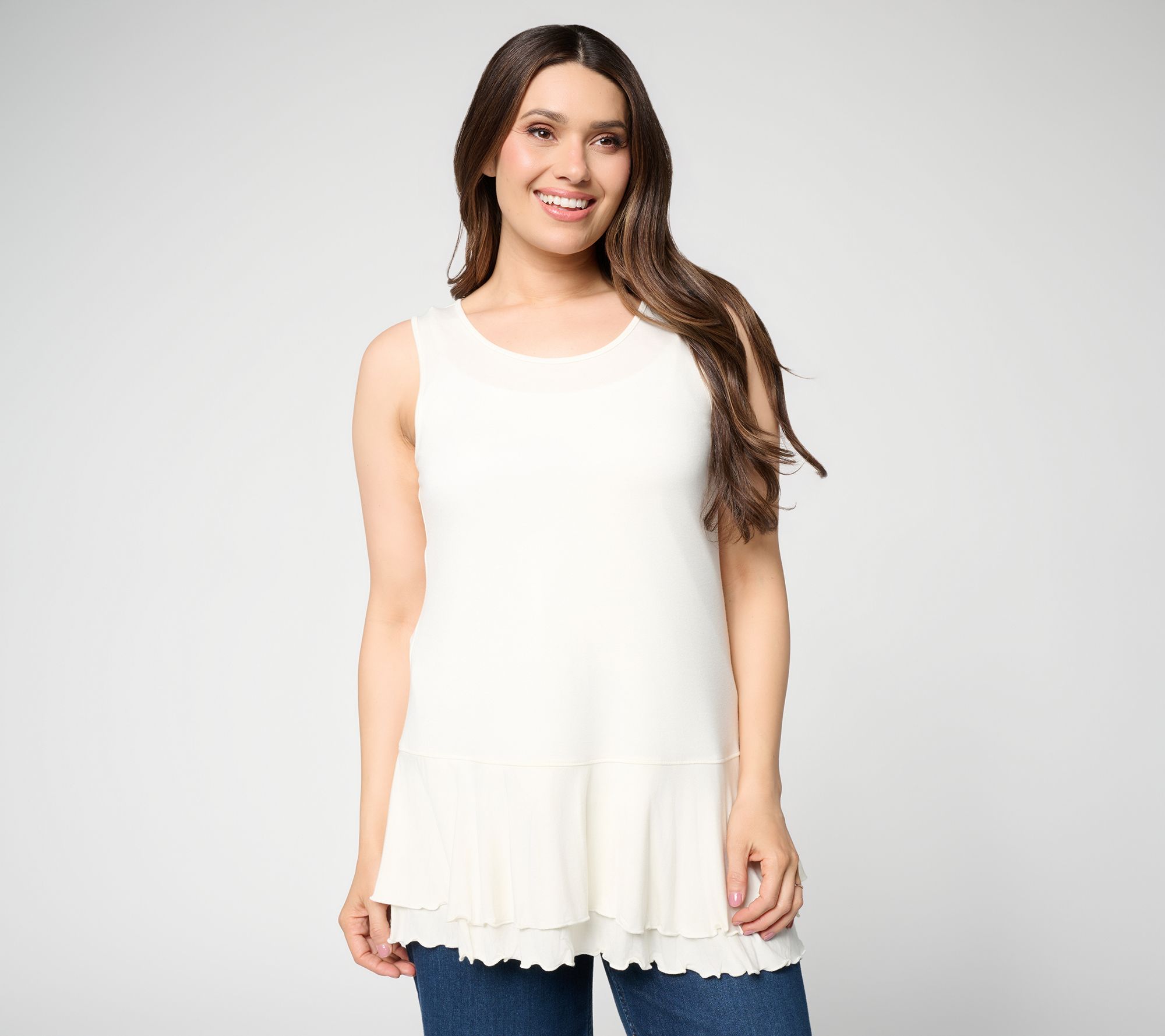 LOGO Layers by Lori Goldstein Regular Lettuce Hem Tiered Tank