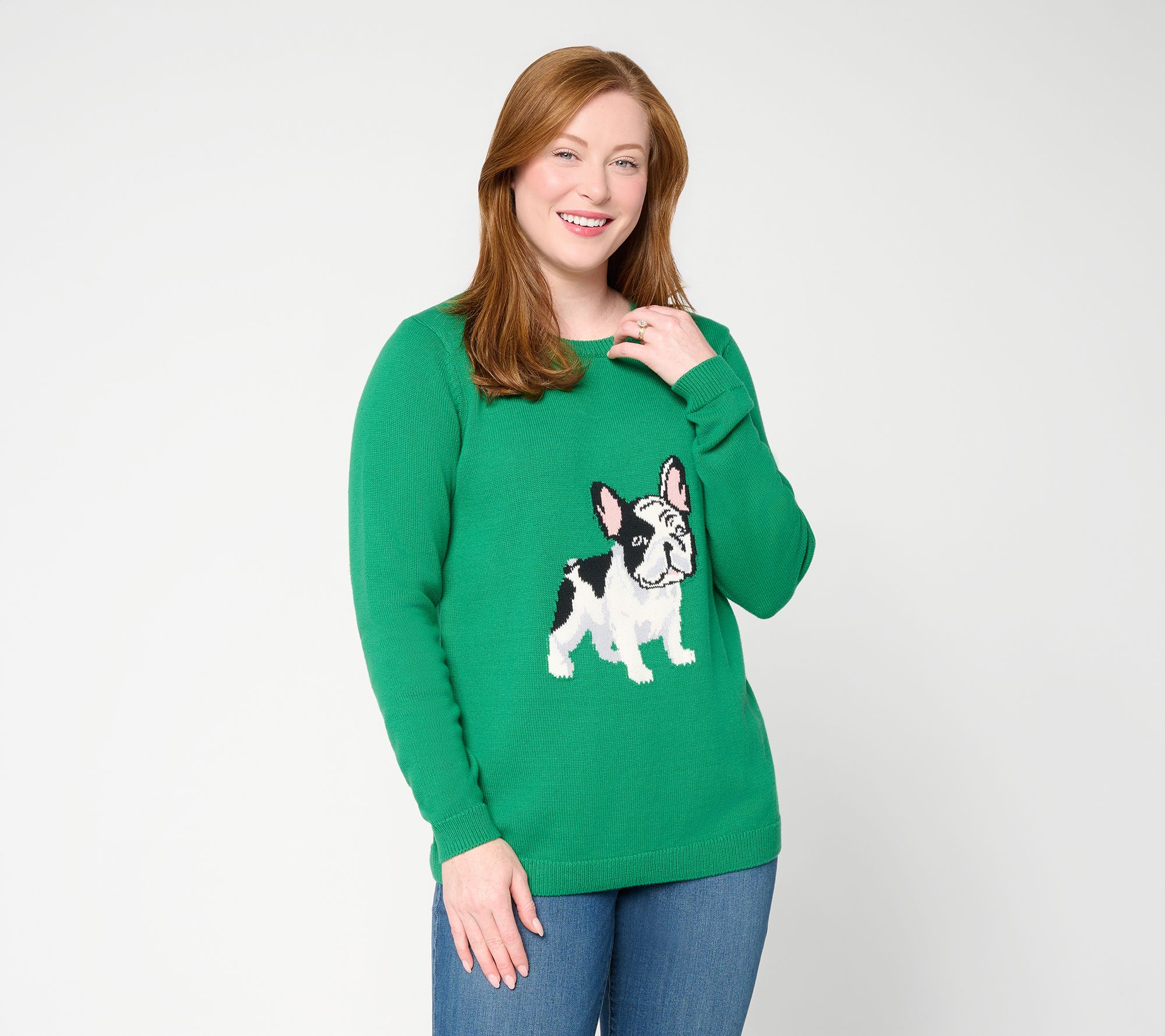 Joan Rivers Crewneck 100% Cotton Intarsia Sweater