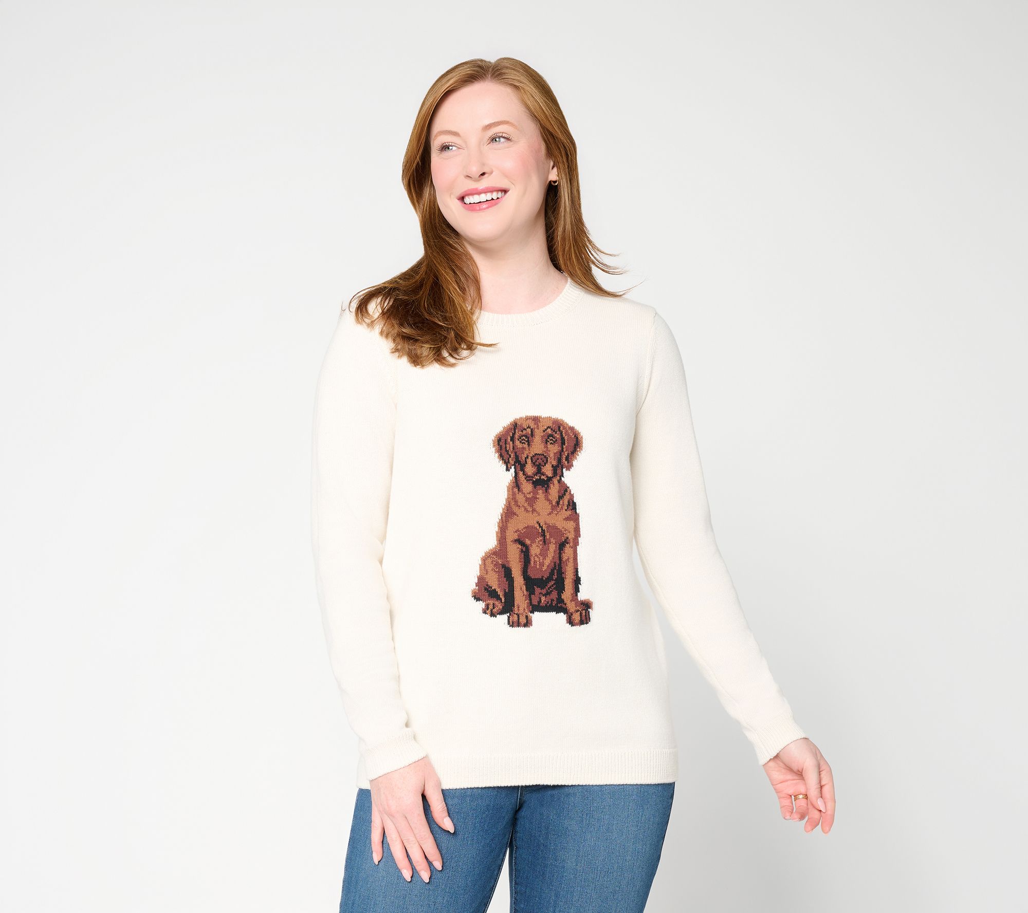 Joan Rivers Crewneck 100% Cotton Intarsia Sweater