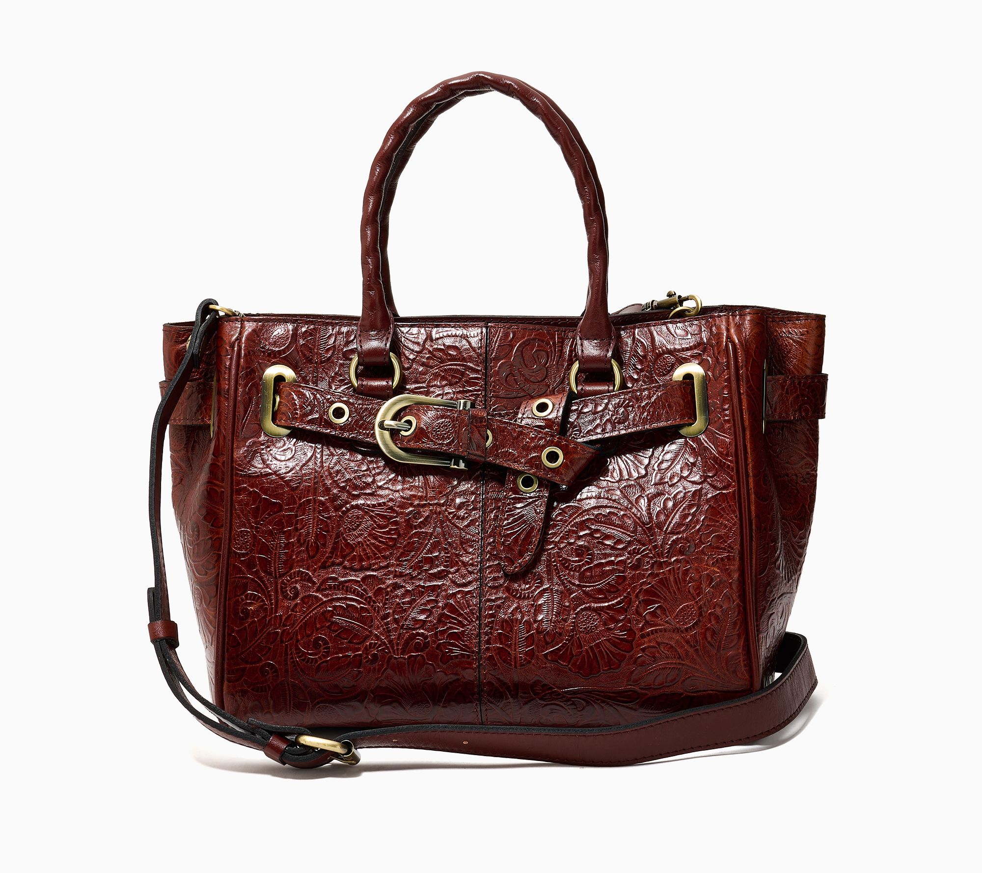 Patricia Nash Eda Leather Satchel with Crossbody Strap