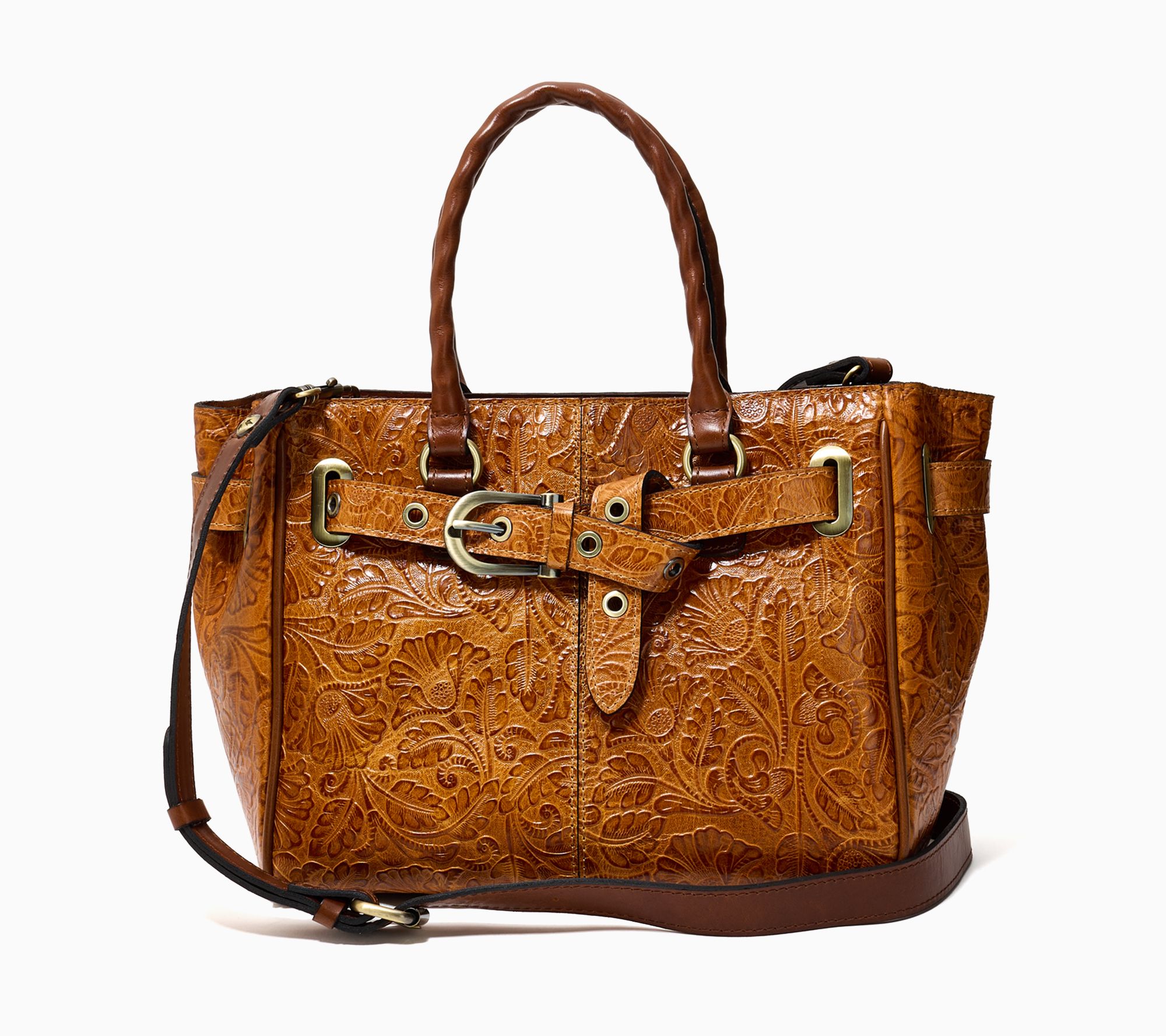 Patricia Nash Eda Leather Satchel with Crossbody Strap